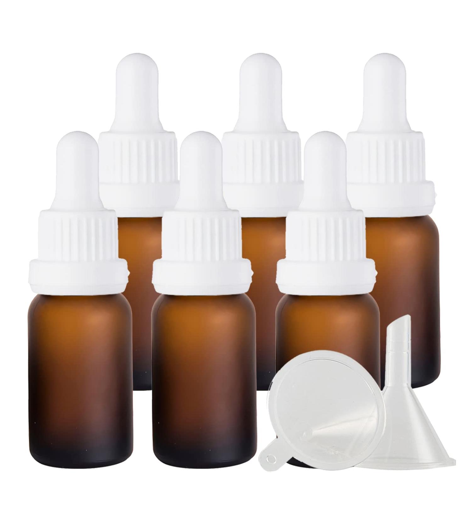 Zeoabsy 6-Pack 15ml Frosted Brown Glass Pipette Bottles with White Lock Ring - Ideal for Essential Oils & Aromatherapy - Buy Online on GoSupps.com