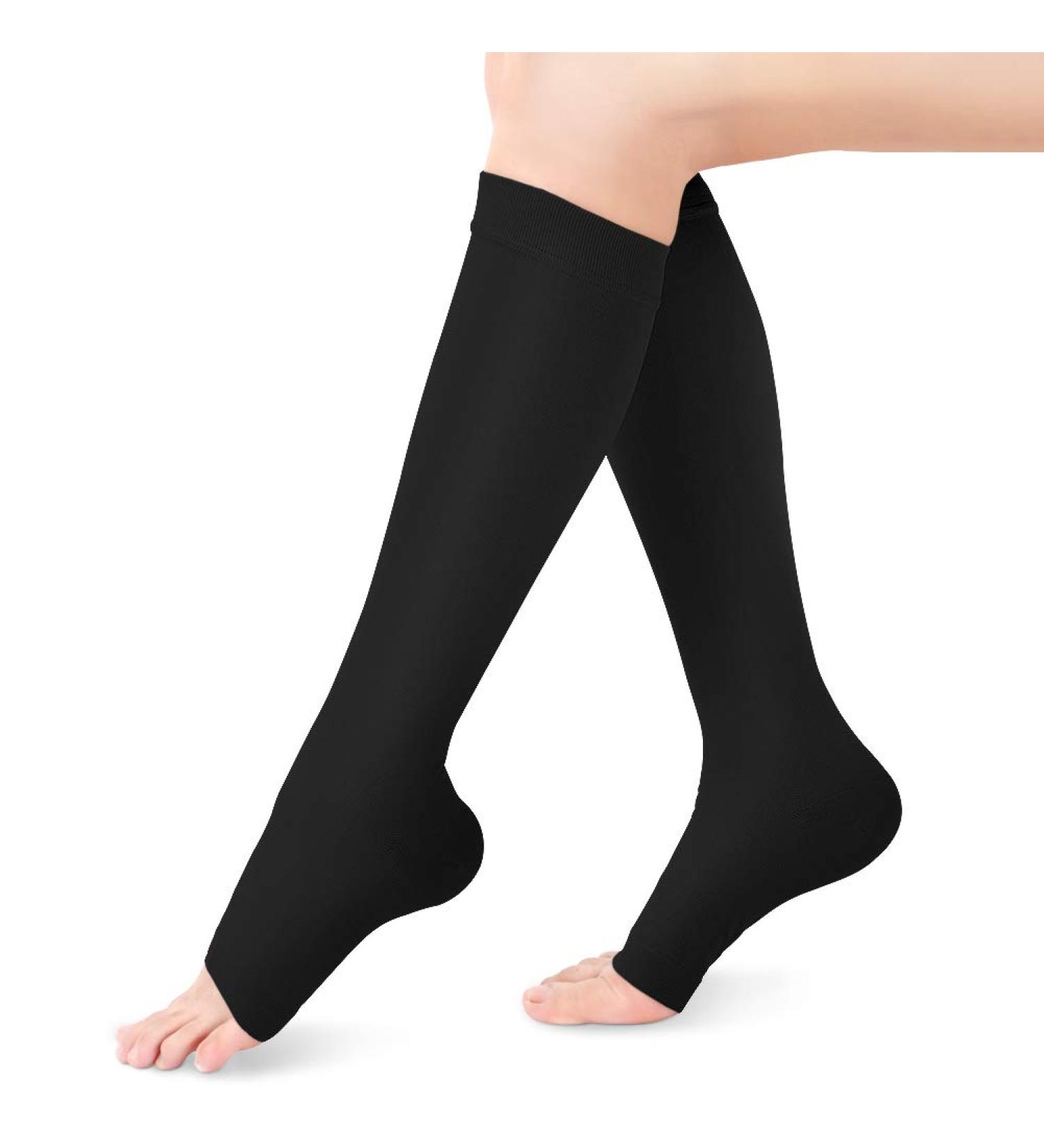 Buy XL Black Compression Socks for Men & Women - Open Toe Flight Support Stockings 20-30 mmHg for Travel Work Pregnancy & Varicose Veins - Buy Online on GoSupps.com