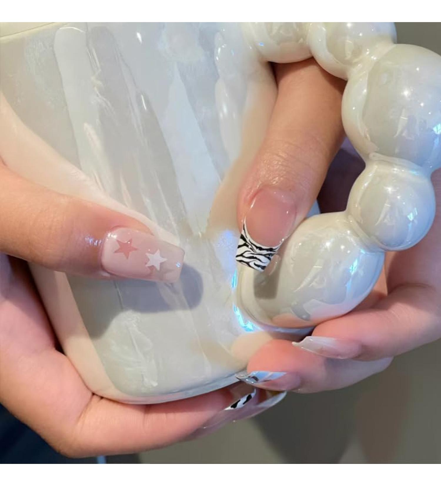 French Tip Press on Nails - Mid length Press On Nails with Nail Tips Star striped nude fake nails press on nails Acrylic False Nails Cute Artificial Nails - Buy Online on GoSupps.com