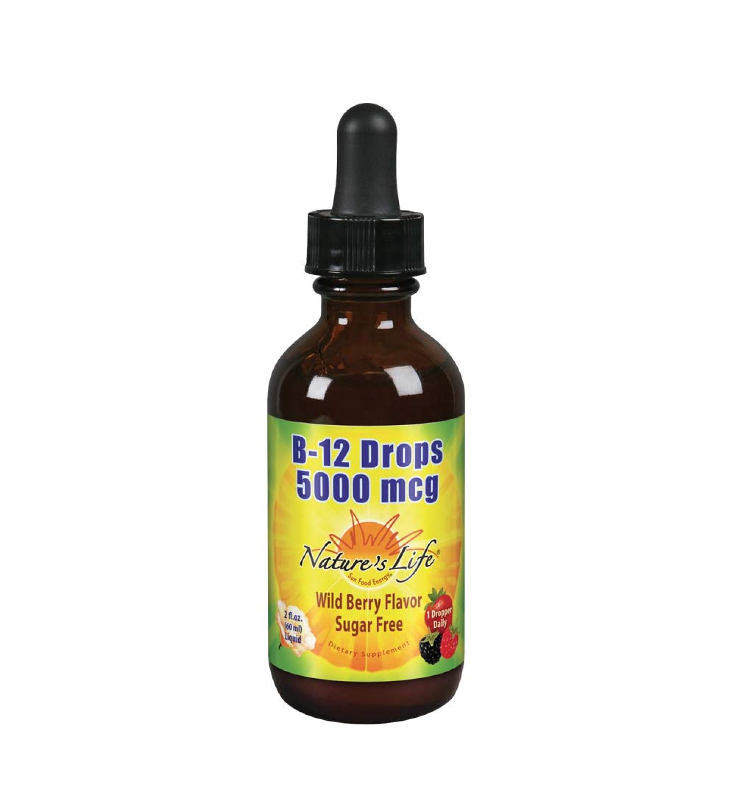 Nature's Life B-12 Drops Wild Berry 5000 mcg - 2 fl oz (60 ml) | Boost Energy & Metabolism - Buy Online on GoSupps.com