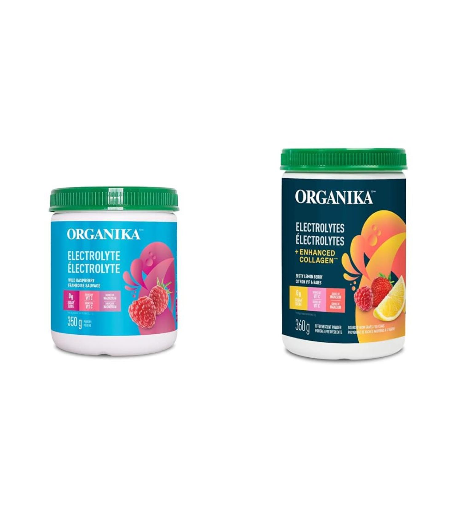 Organika Electrolyte Drink Mix Raspberry and Electrolytes + Enhanced Collagen Zesty Lemon Berry | 380 & 360g Electrolyte Drink Mix+ Electrolytes lemon - Buy Online on GoSupps.com