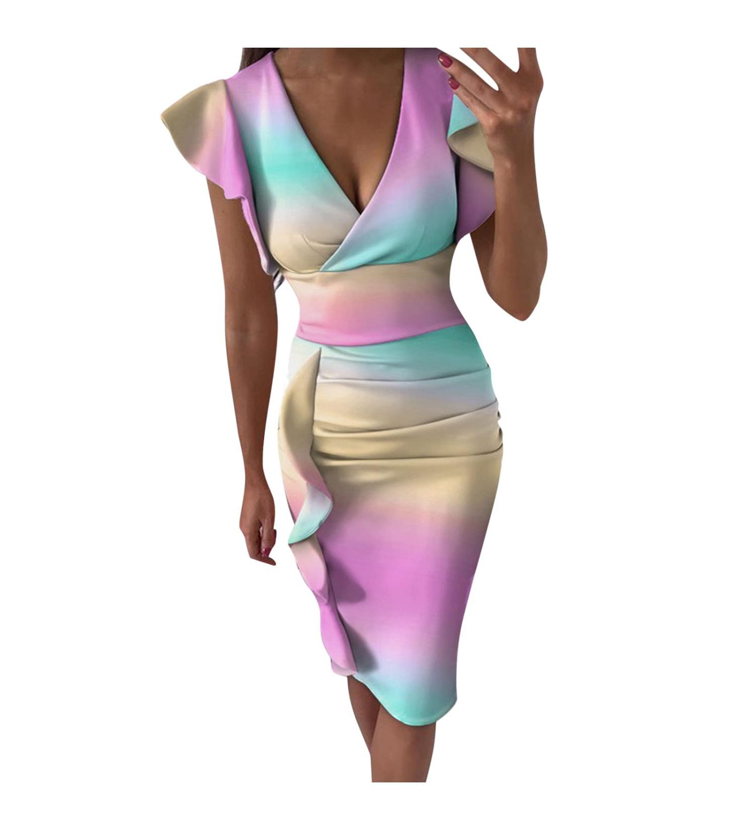 Briskyry V-Neck Floral Business Dresses for Women | Elegant Summer Festival & Ruffled Hem Styles - Buy Online on GoSupps.com