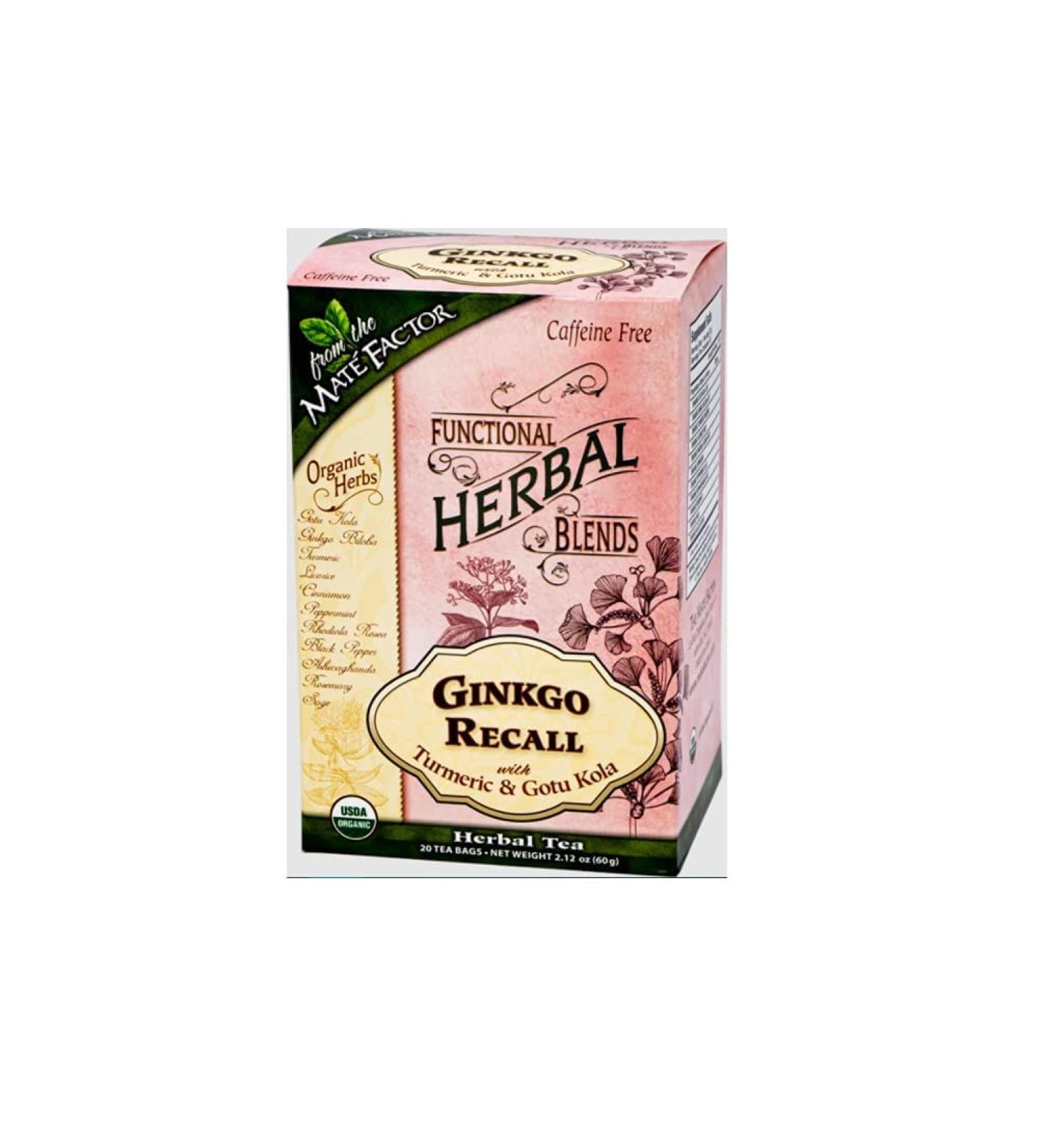 Mate Factor Organic Ginkgo Recall with Turmeric and Gotu Kola Herbal Tea 20-piece - 4 pack