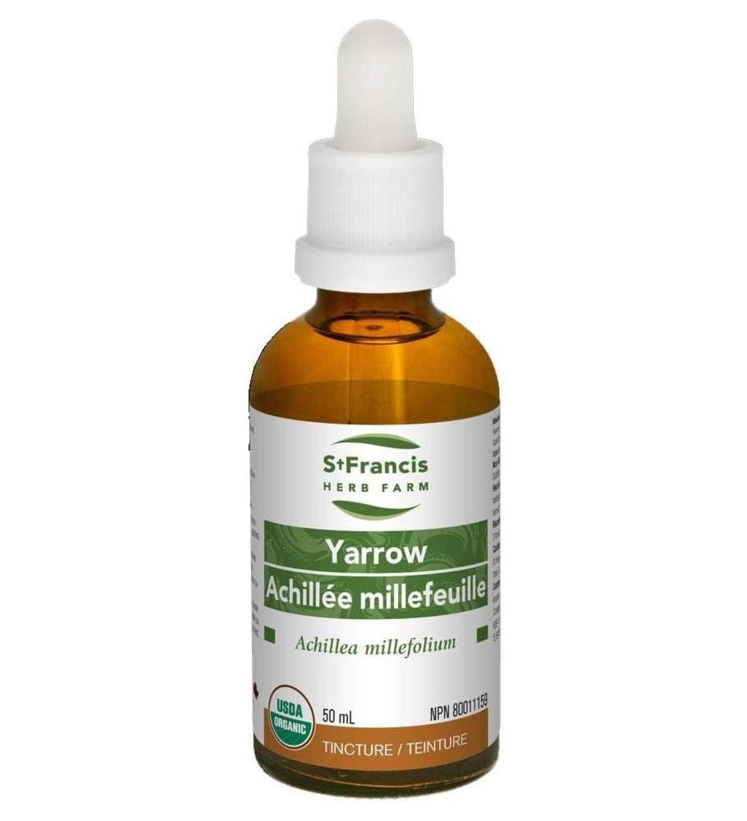 St Francis Herb Farm Yarrow (Achillea millefolium flowering tops) Certified Organic Herbal Tincture Extract Yarrow is used in traditional Western herbalism for menorrhagia (heavy menstruation) for hemorrhoids and as a diuretic (50ml) 50 ml (Pack of 1)