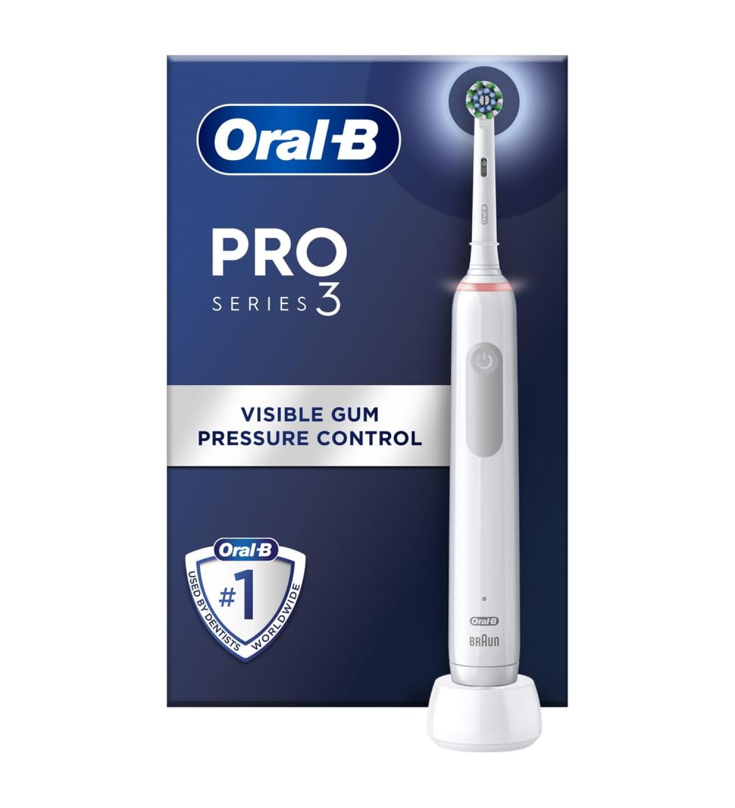 Oral-B Pro 3 Electric Toothbrush for Adults | 3 Modes with Teeth Whitening | Christmas Gift for Women/Him | 1 Cross Action Head | UK Plug 3000 White - Buy Online on GoSupps.com