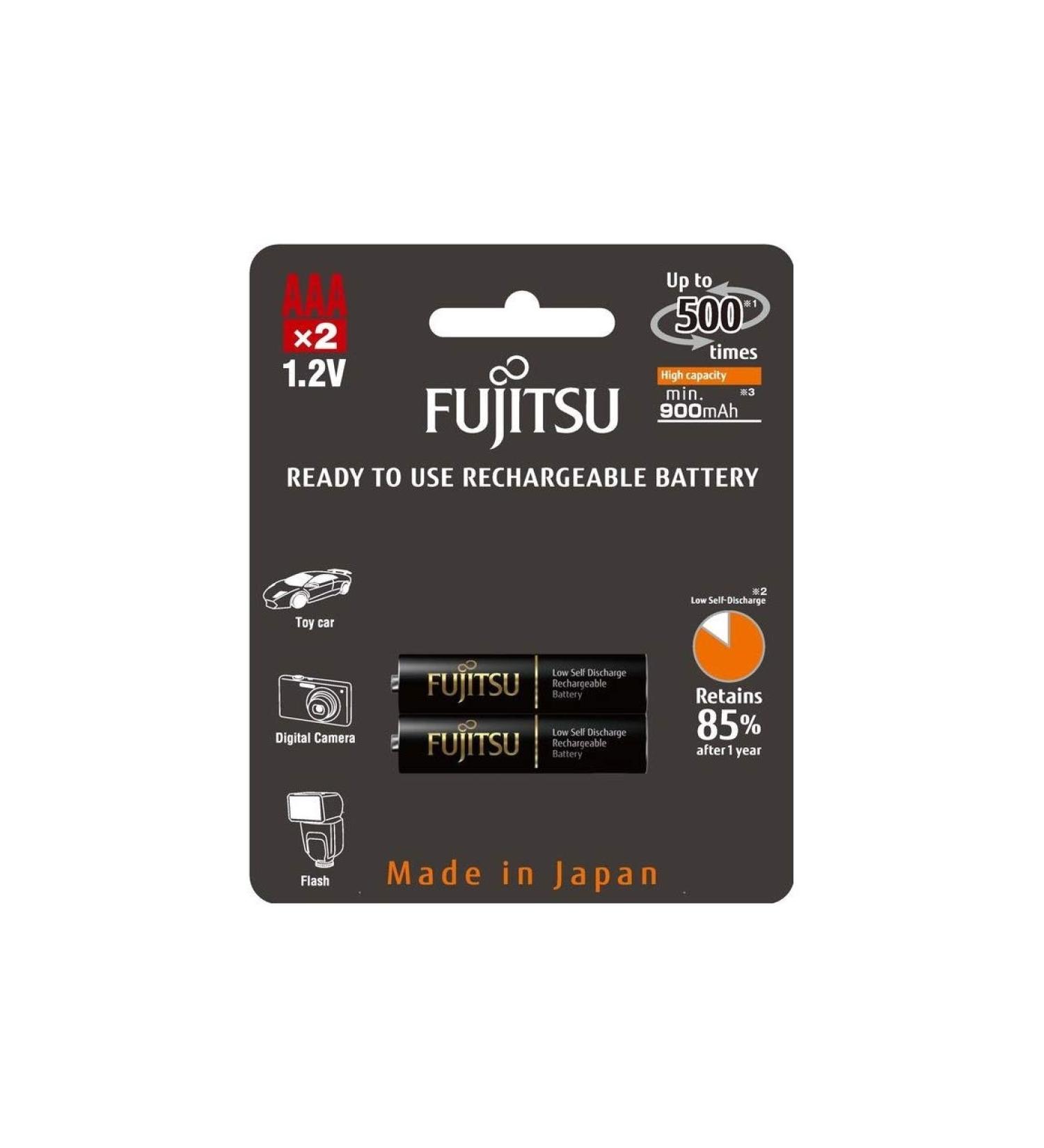 Fujitsu AAA Ready to Use Rechargeable High Capacity Battery 1.2 Volts min.900mAh Triple A Pack of 2 Count (HR-4UTHCEU)