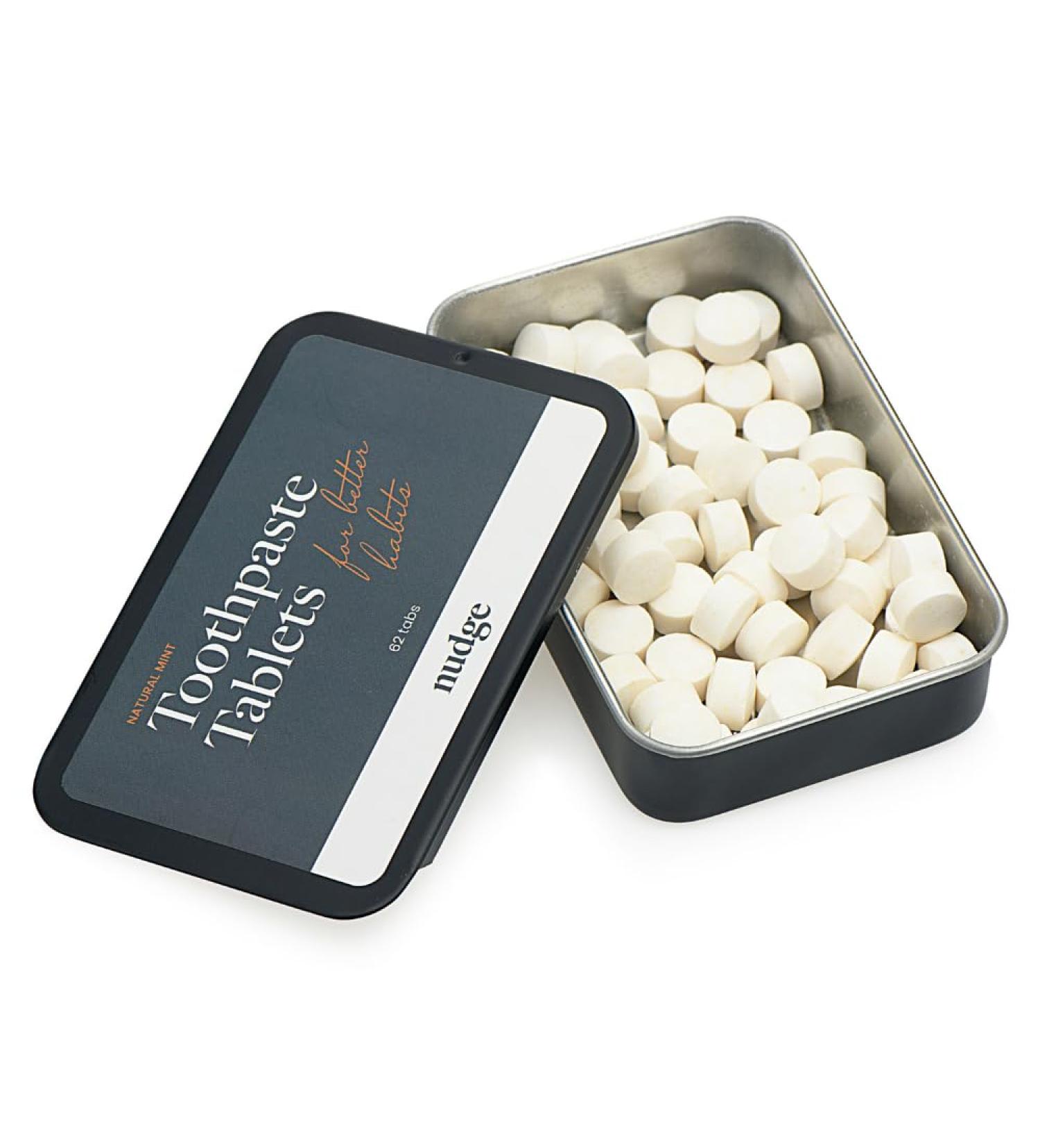 Nudge Toothpaste Tablets - Fluoride-Free Natural Whitening Nano Hydroxyapatite SLS-Free TSA-Approved Mild Mint 62 Tabs - Buy Online on GoSupps.com
