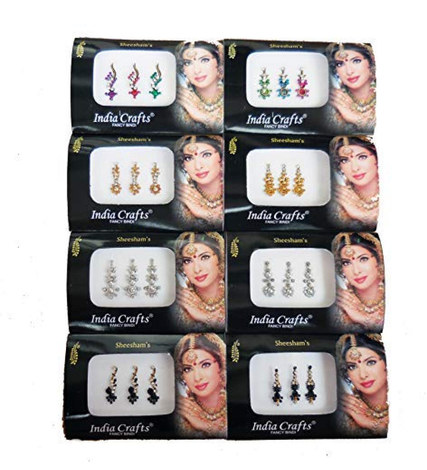 8 Combo Bindi Packs: Silver/Gold/Black/Multicolored Face Jewels - Bollywood Tika - Buy Online on GoSupps.com