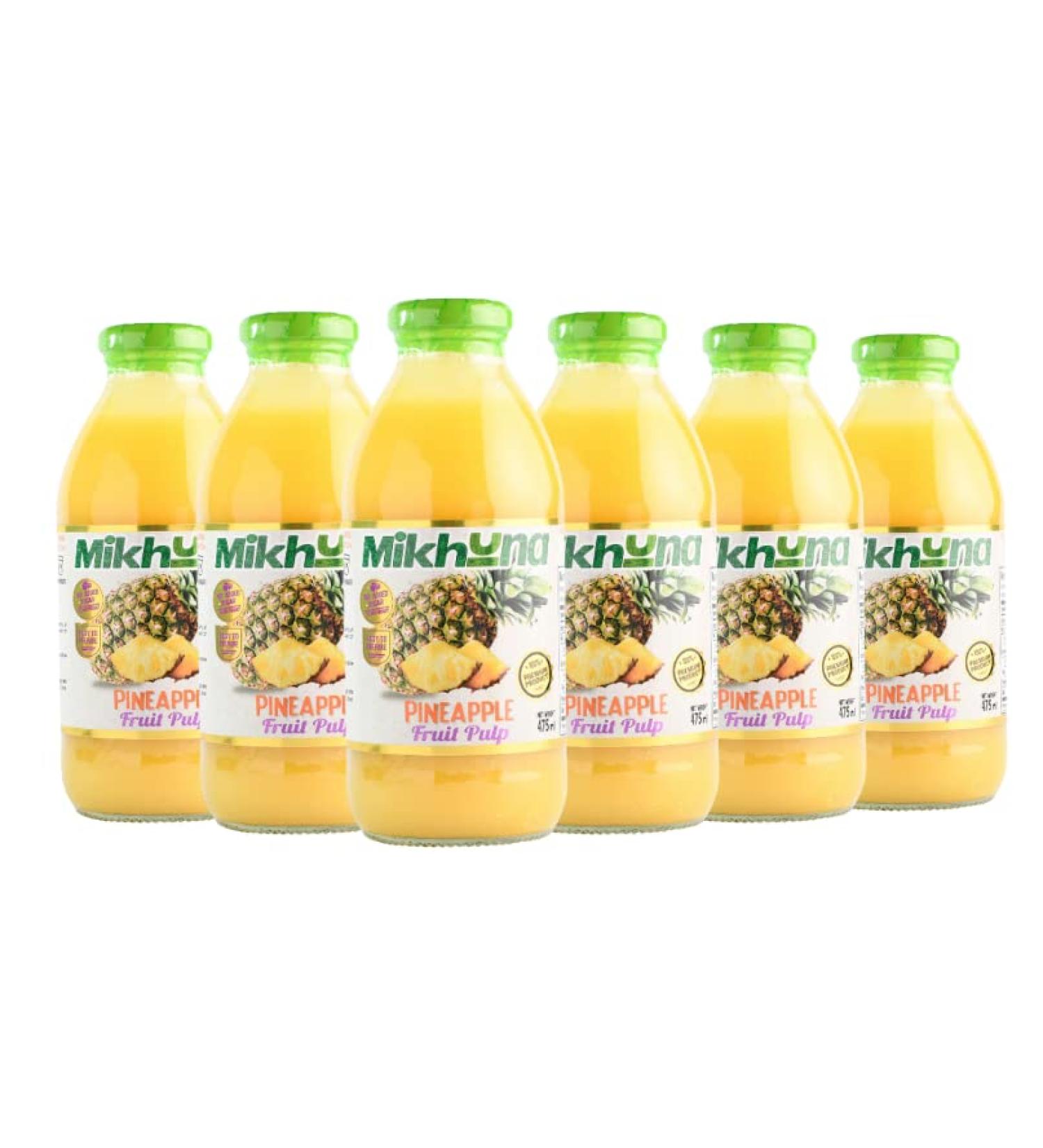 Mikhuna Pineapple Fruit Pulp Pack of 6-475ml per Unit for Juice Smoothies Desserts Ice Cream Cocktails Sauces - Buy Online on GoSupps.com