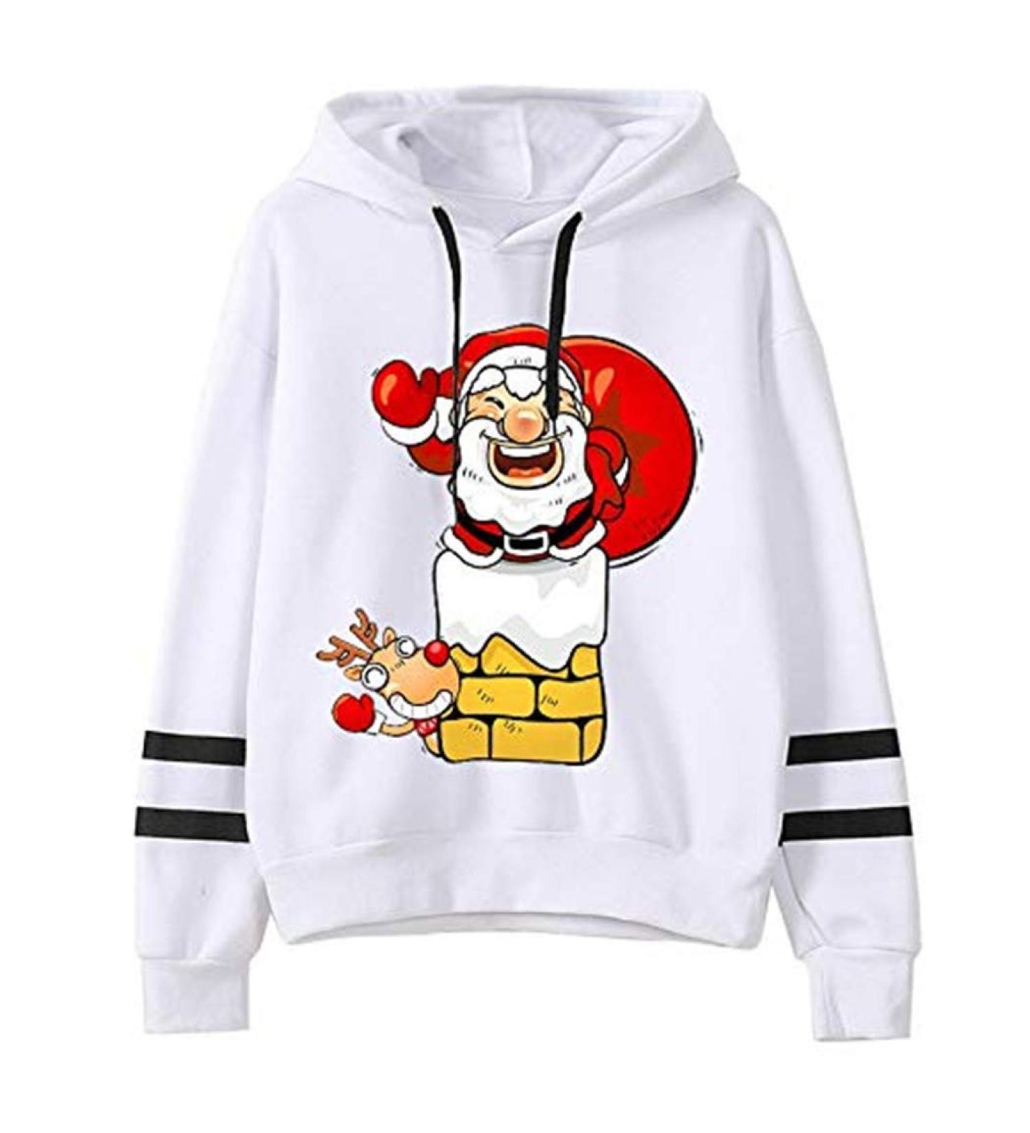 Bigfanshu Womans Sweaters Fashion Casual Loose Long Sleeve Striped Print Sweatshirt Tops White - Buy Online on GoSupps.com