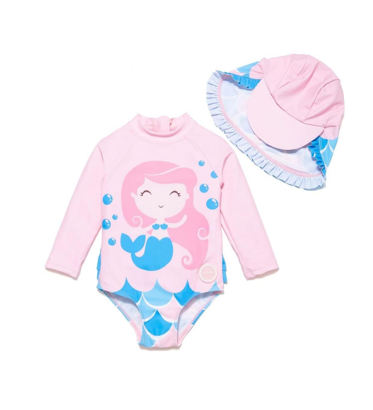 Bonverano Baby Girls Swimsuit UPF 50+ Long-Sleeve Mermaid One Piece - 3-6 Months - Buy Online on GoSupps.com