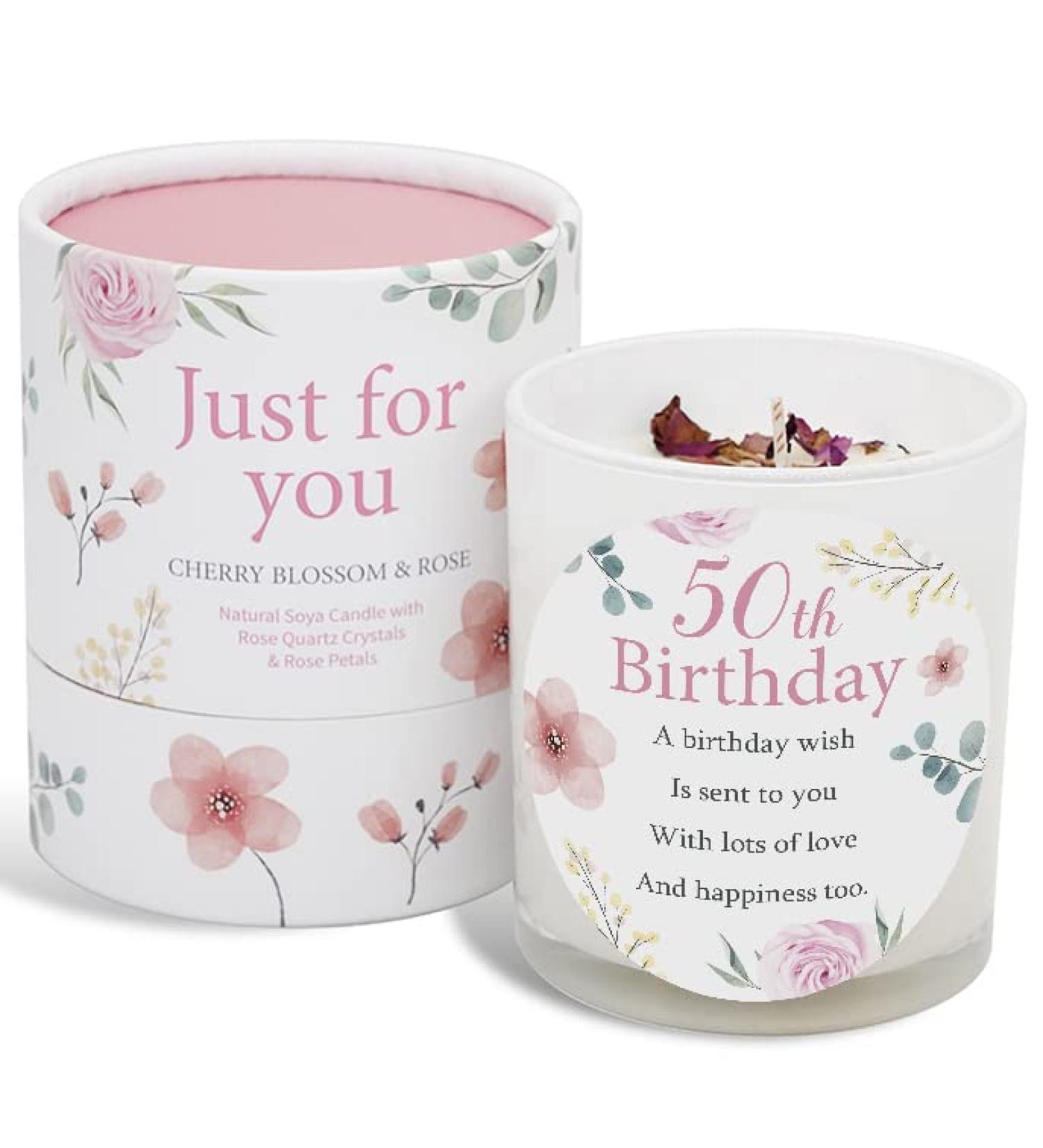 50th Birthday Candle - Perfect Gift for 50th Birthday Celebration | SOYA Candle with Rose Quartz & Petals - Buy Online on GoSupps.com