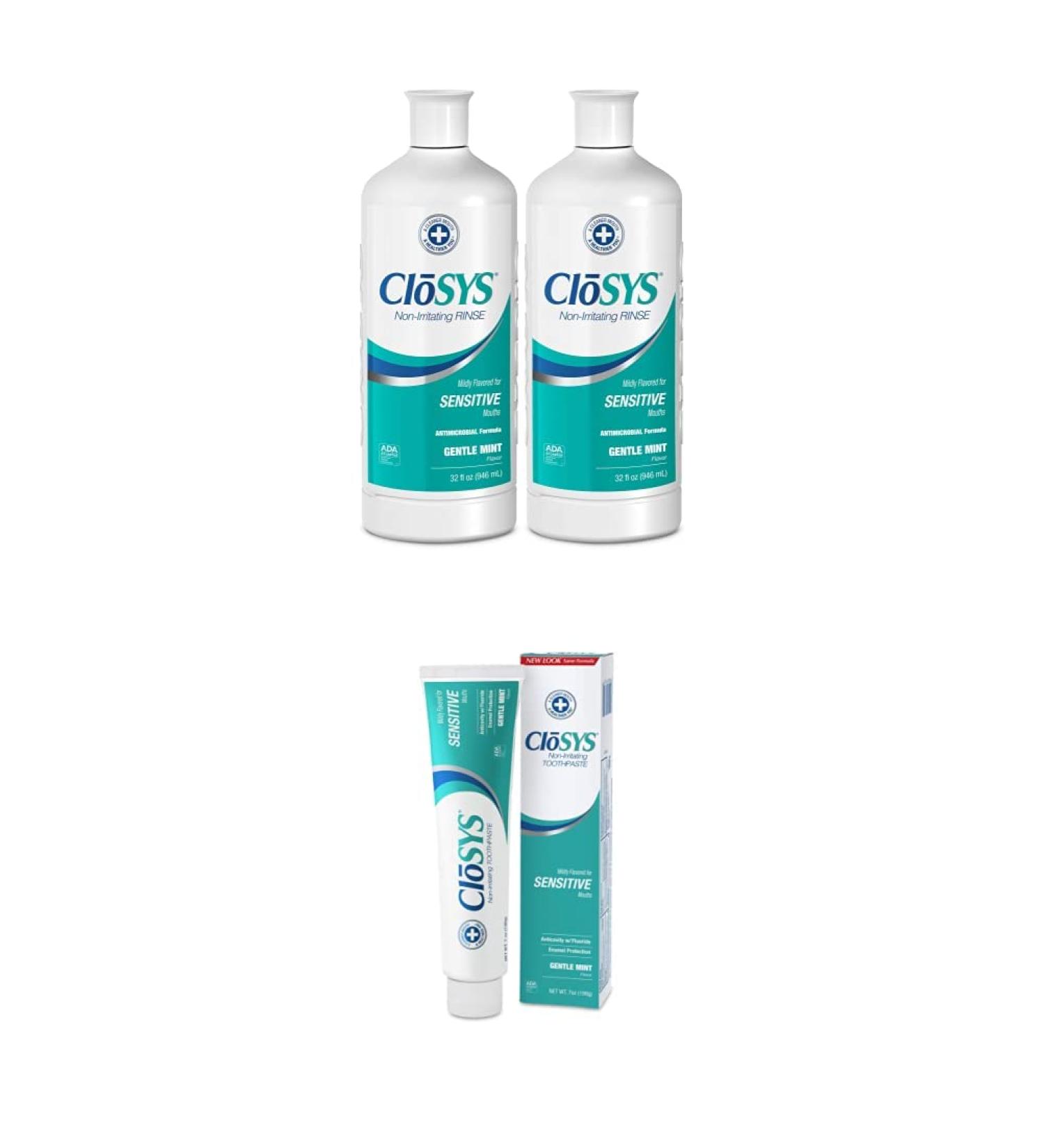 CloSYS Sensitive Oral Care Bundle: Gentle Mint Mouthwash & Toothpaste Set (2x32oz + 1x7oz) - Buy Online on GoSupps.com