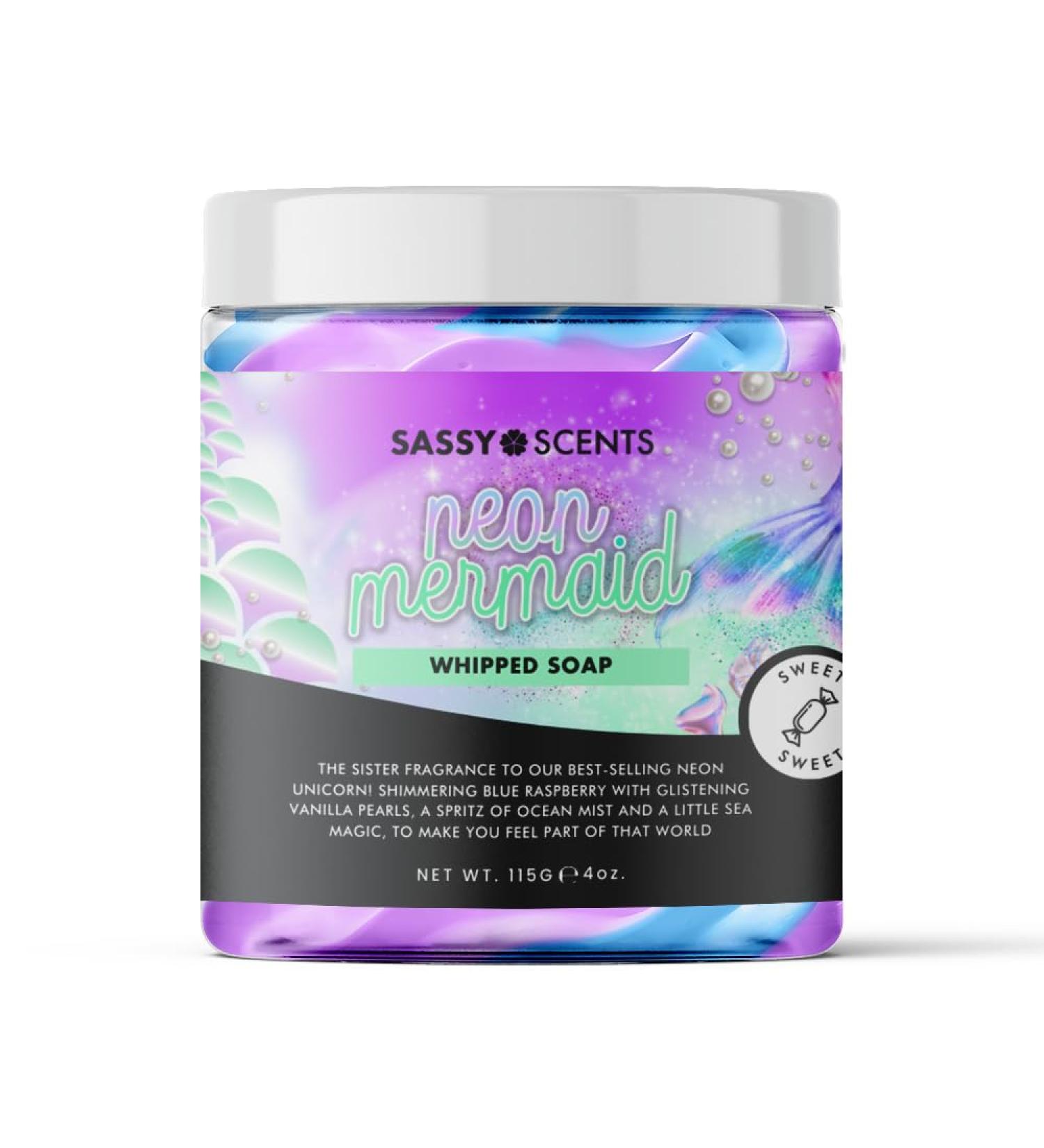 Sassy Shop Bath - Whipped Soap Neon Mermaid - Cleanse and Nourish the Skin With Uplifting Fragrance - Gentle and Suitable for all Skin Types - Vegan Friendly - 115g - Buy Online on GoSupps.com