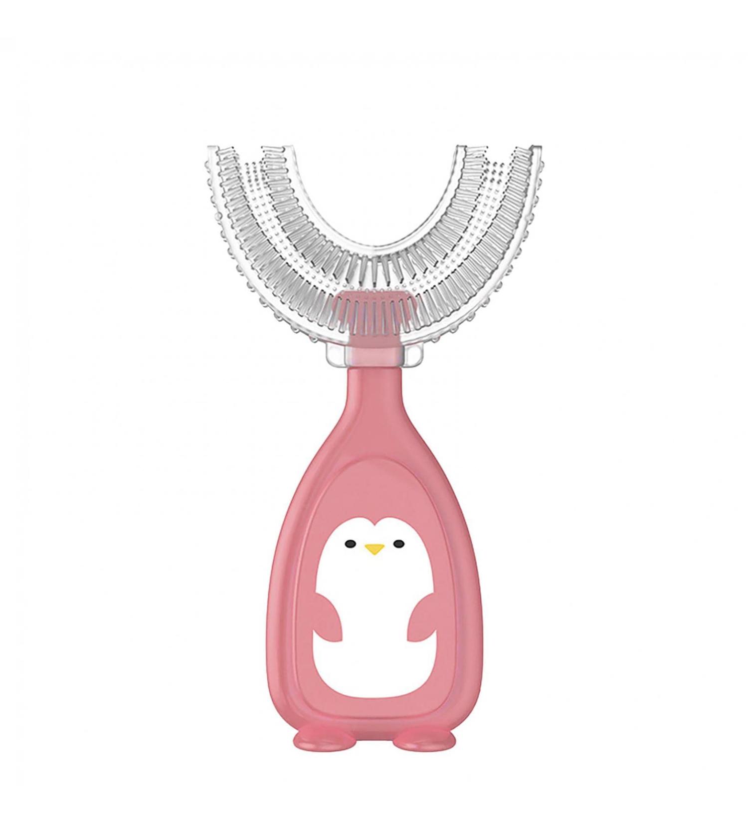 Kids U-Shaped Silicone Toothbrush | Soft Manual Training Tooth Brush for Ages 2-12 | All-Rounded Cleaning Tool (Pink) - Age 2-6 - Buy Online on GoSupps.com