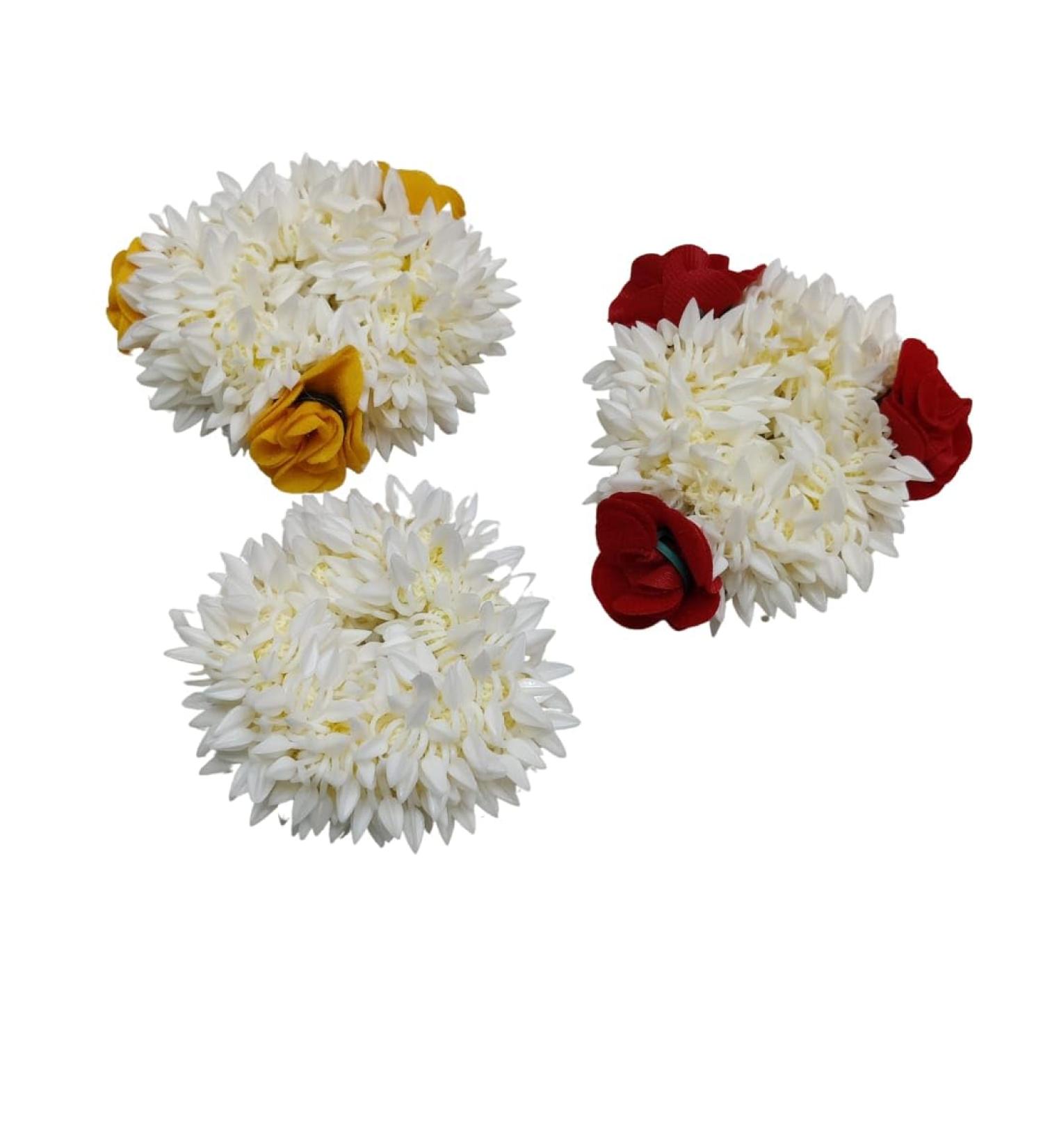 Traditional Indian Hair accessories Small White Gajra with rose Artificial Flower Jewelry Handmade Veni tiara For Women Party Wear bridal mehndi Hair Bun (combo of 3) - Buy Online on GoSupps.com