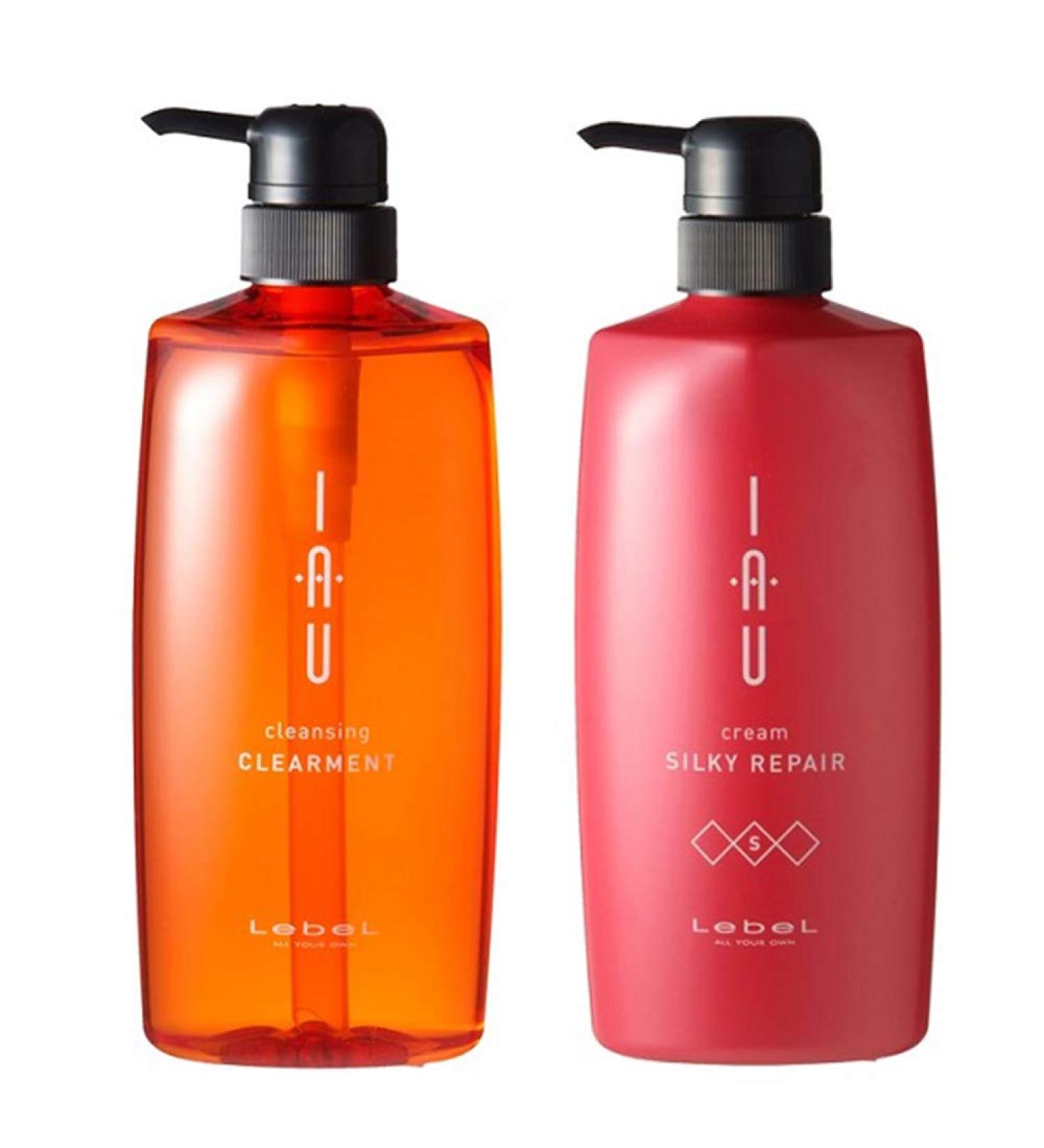 Lebel IAU Cleansing Clearment Hair Shampoo 600ml & Lebel IAU Cream Silky Repair Hair Treatment 600ml Set (Green Tea Set)