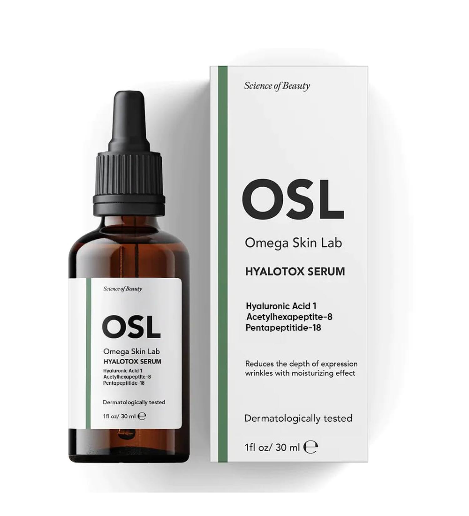 OSL Omega Skin Lab OSL Hyalotox Face Serum 30ML - Powerful Firming Serum Hyaluronic Acid Acetlyhexapeptide-8 and Pentapeptitide-18 for Youthful Skin - Buy Online on GoSupps.com