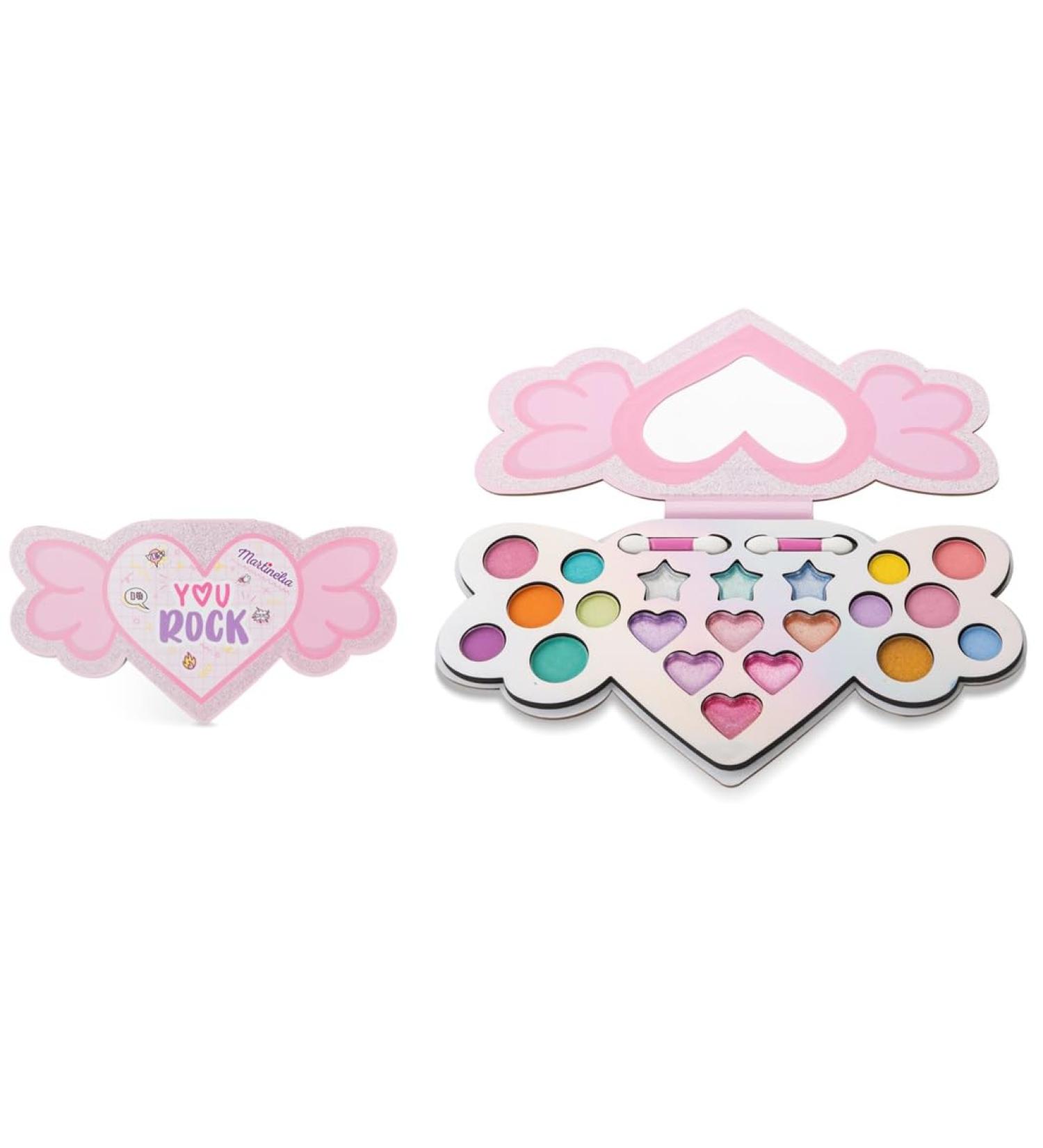 Martinelia Super Girl You Rock Children's Makeup Palette - Eyeshadow Palette for Children 12 Glitter Eyeshadows 3 Oily Shadows 6 Lipsticks & 2 Brushes No Harmful Products - Buy Online on GoSupps.com
