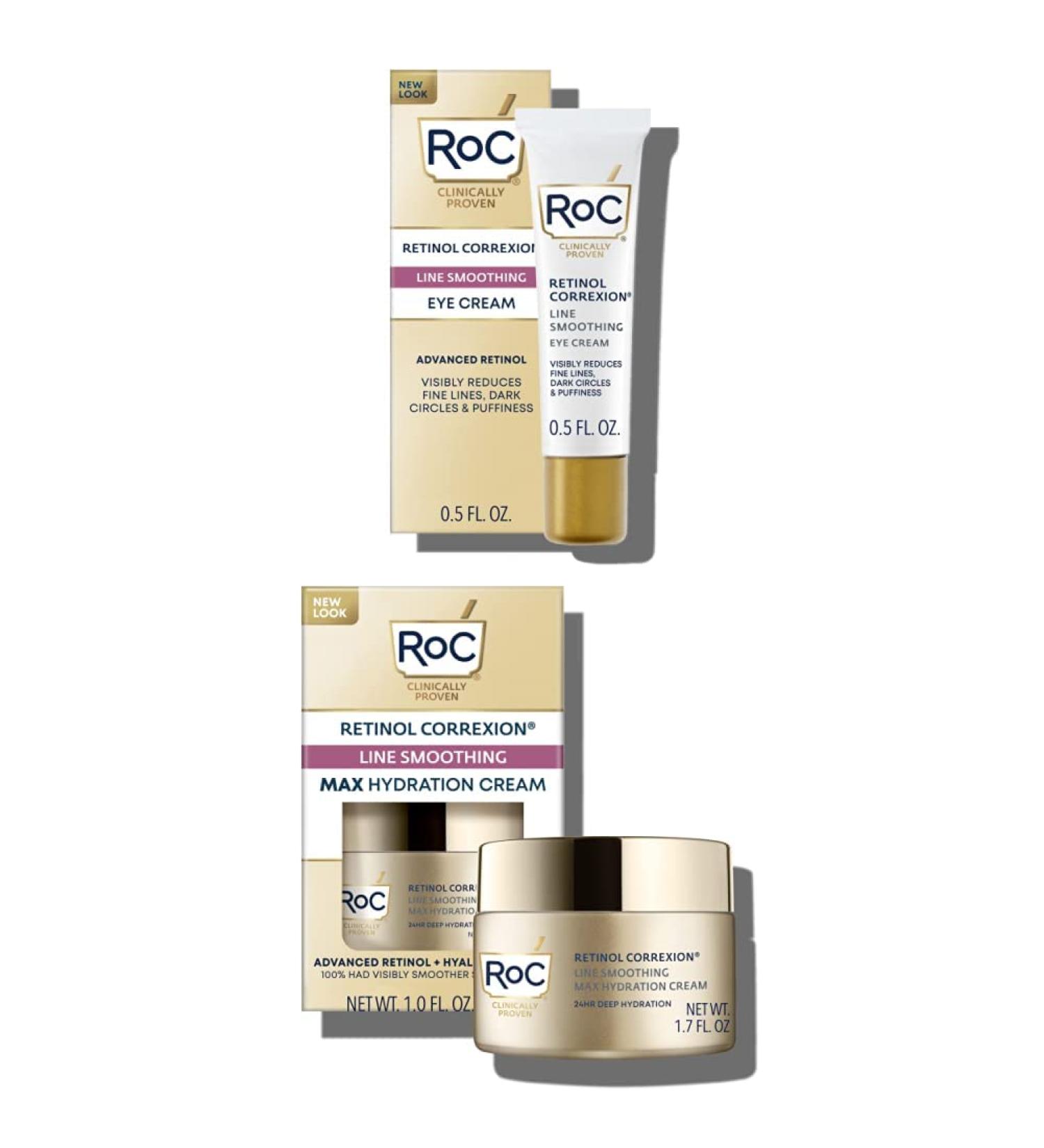 RoC Retinol Correxion Line Smoothing Eye Cream + Max Hydration Cream with Age-Fighting Retinol & Hydrating Hyaluronic Acid (Line Smoothing Retinol Starter Kit)