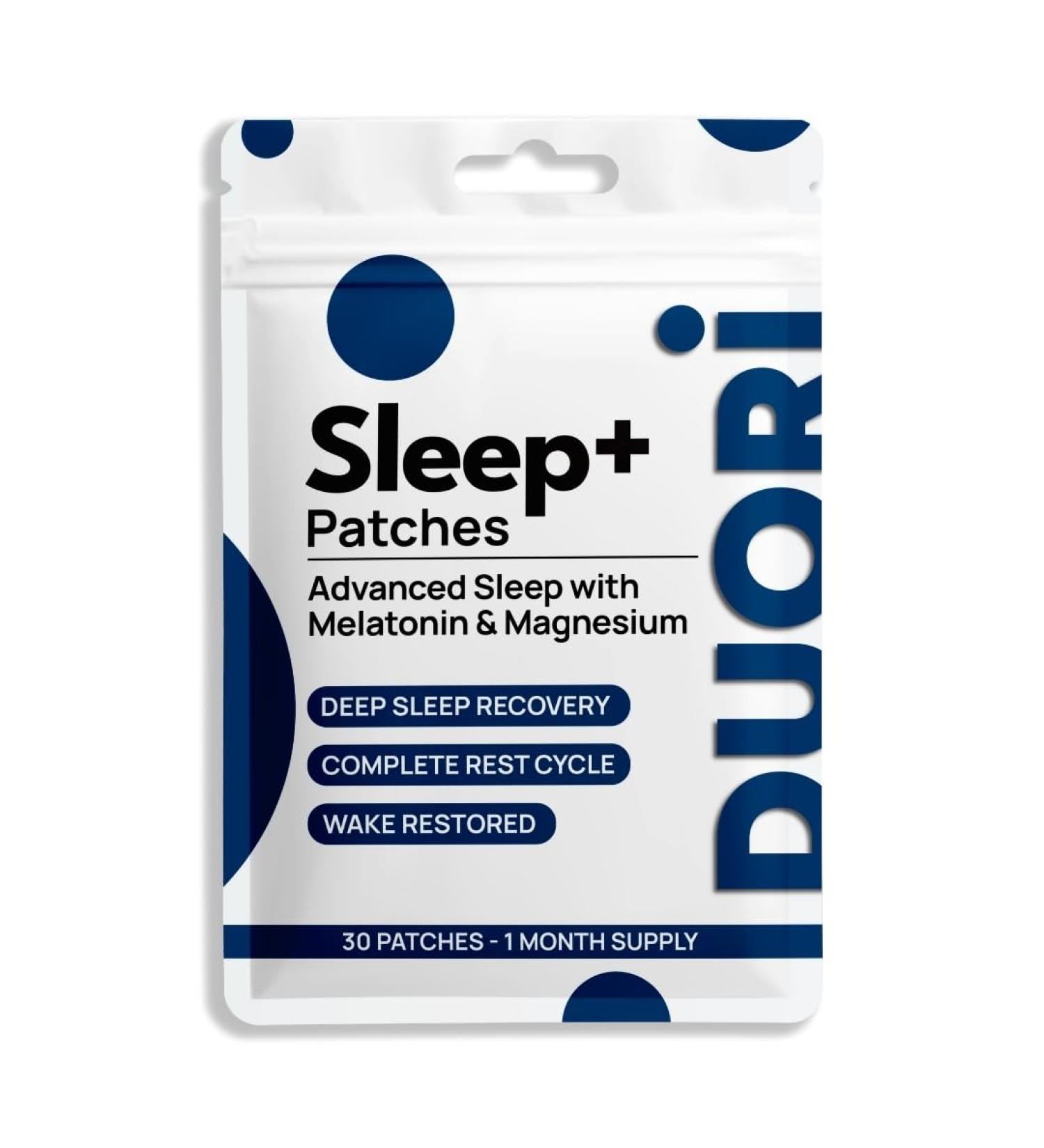 DUORI Sleep+ Patches for Adults - Melatonin - Magnesium - Chamomile Extract - Valerian Root - Vegan & Natural Sleep Aid with L-Theanine and Passion Flower Extract - 30 Patches - Buy Online on GoSupps.com