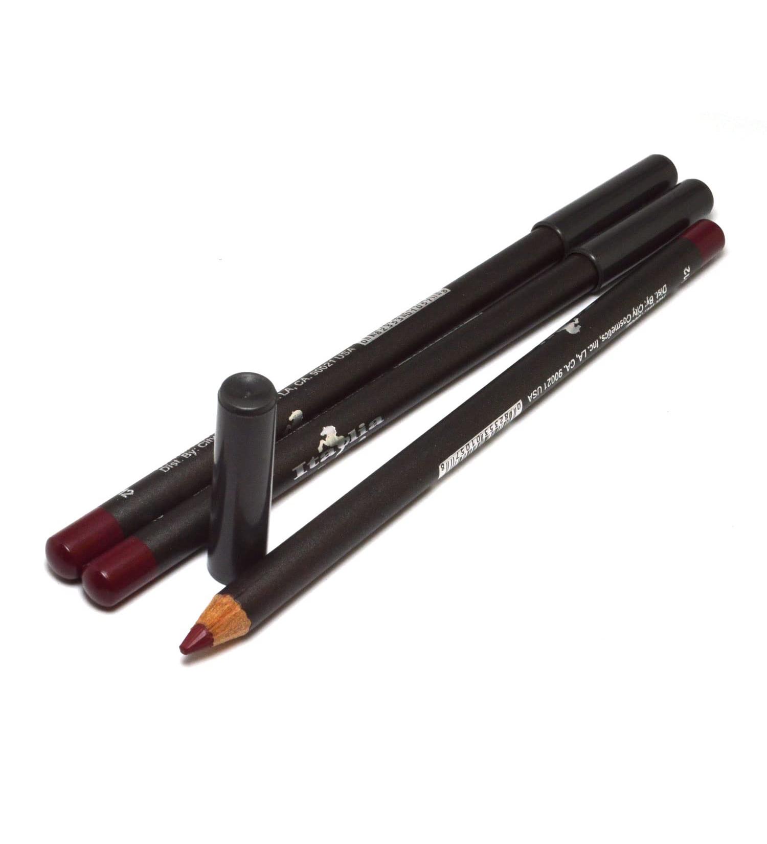 Italia Deluxe 1057 Black Currant Ultra Fine Lip Liner Pencil Set - 3 Pcs + Free Zipper Bag - Buy Online on GoSupps.com