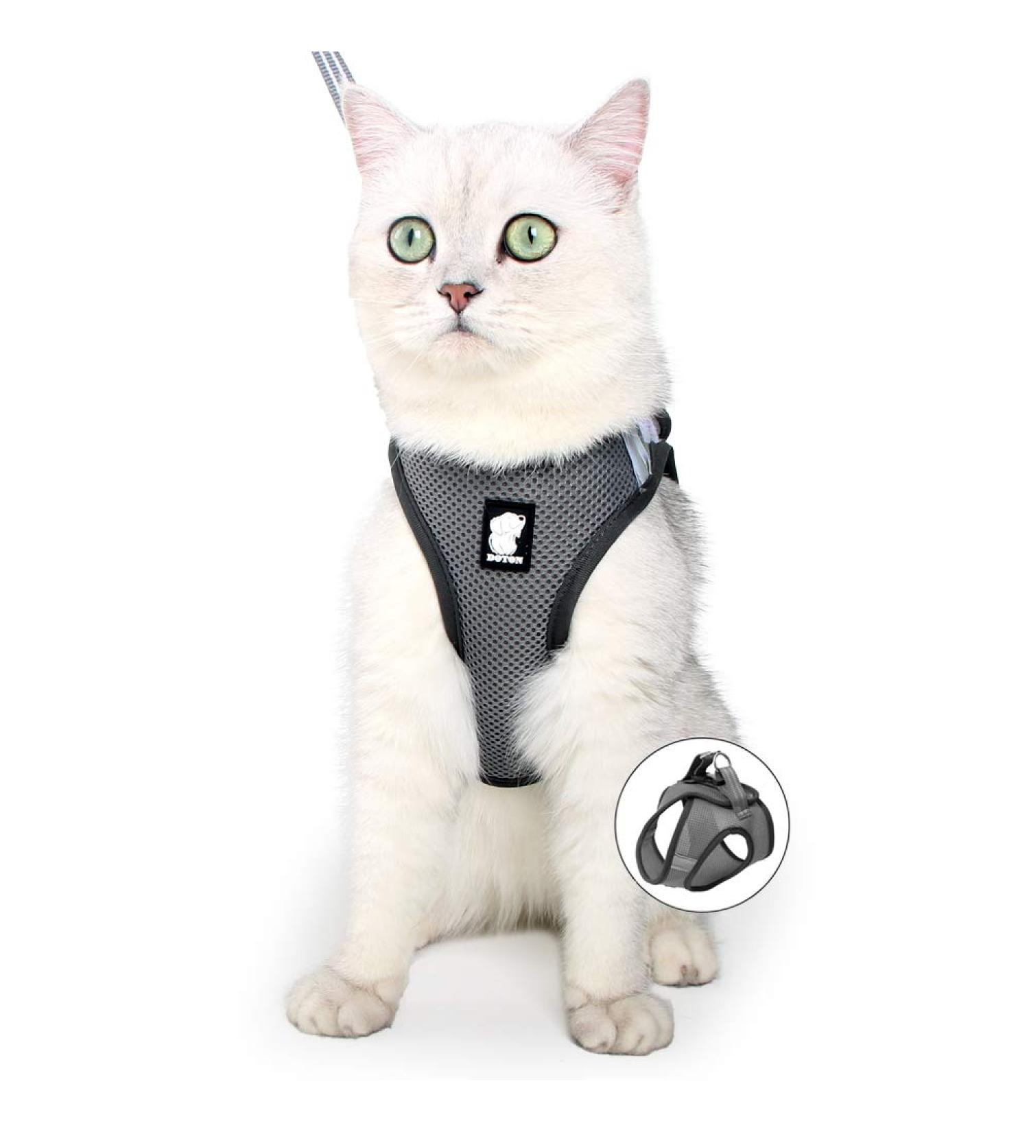 Escape Proof Cat Harness and Leash Set - Adjustable Reflective Vest for Small, Medium, Large Kittens - Silver Grey - Buy Online on GoSupps.com