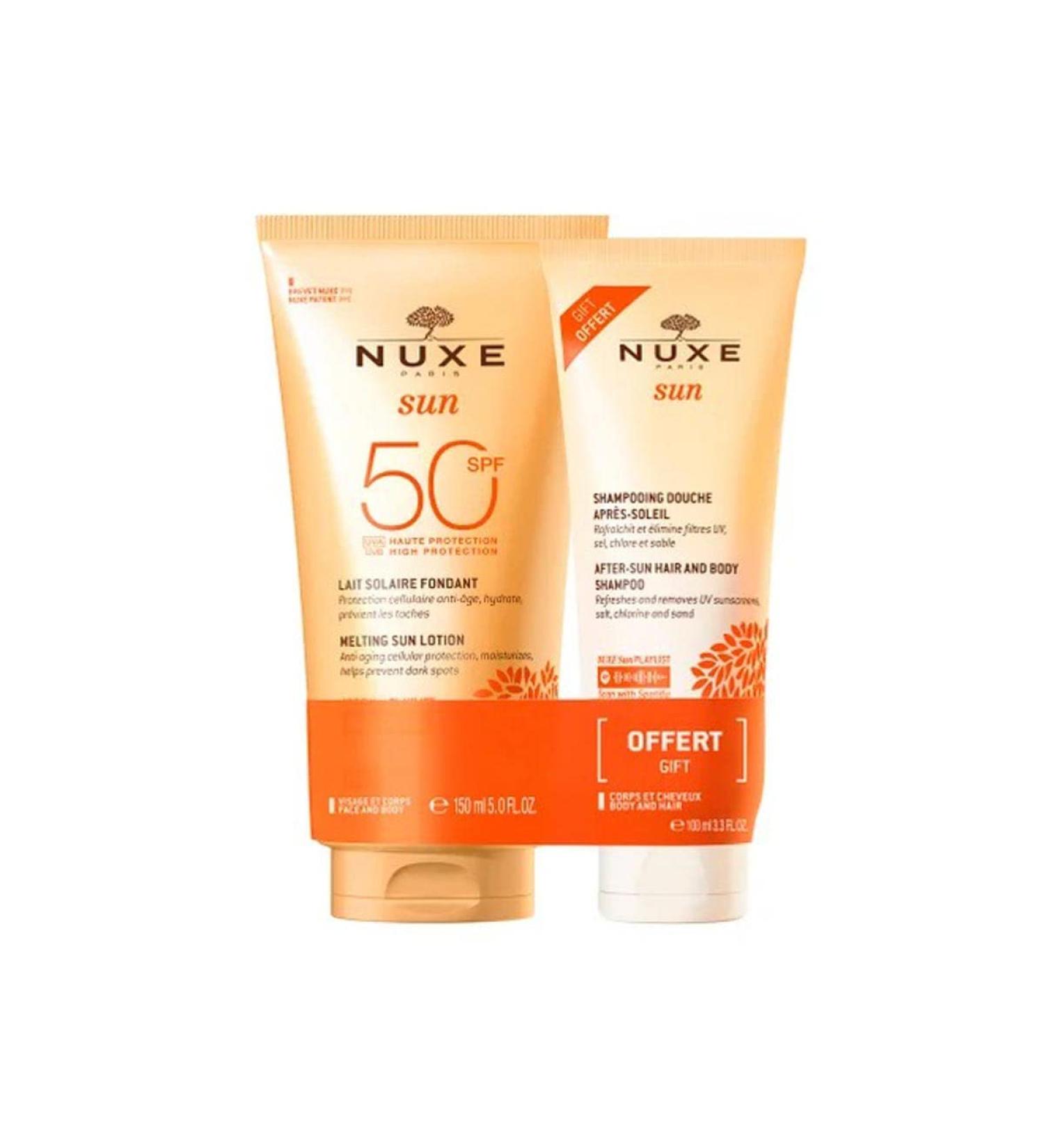 Nuxe Sun Lait Solaire Fondant SPF50 150 ml + Shampoing Douche Apr s-Soleil 100 ml Offert