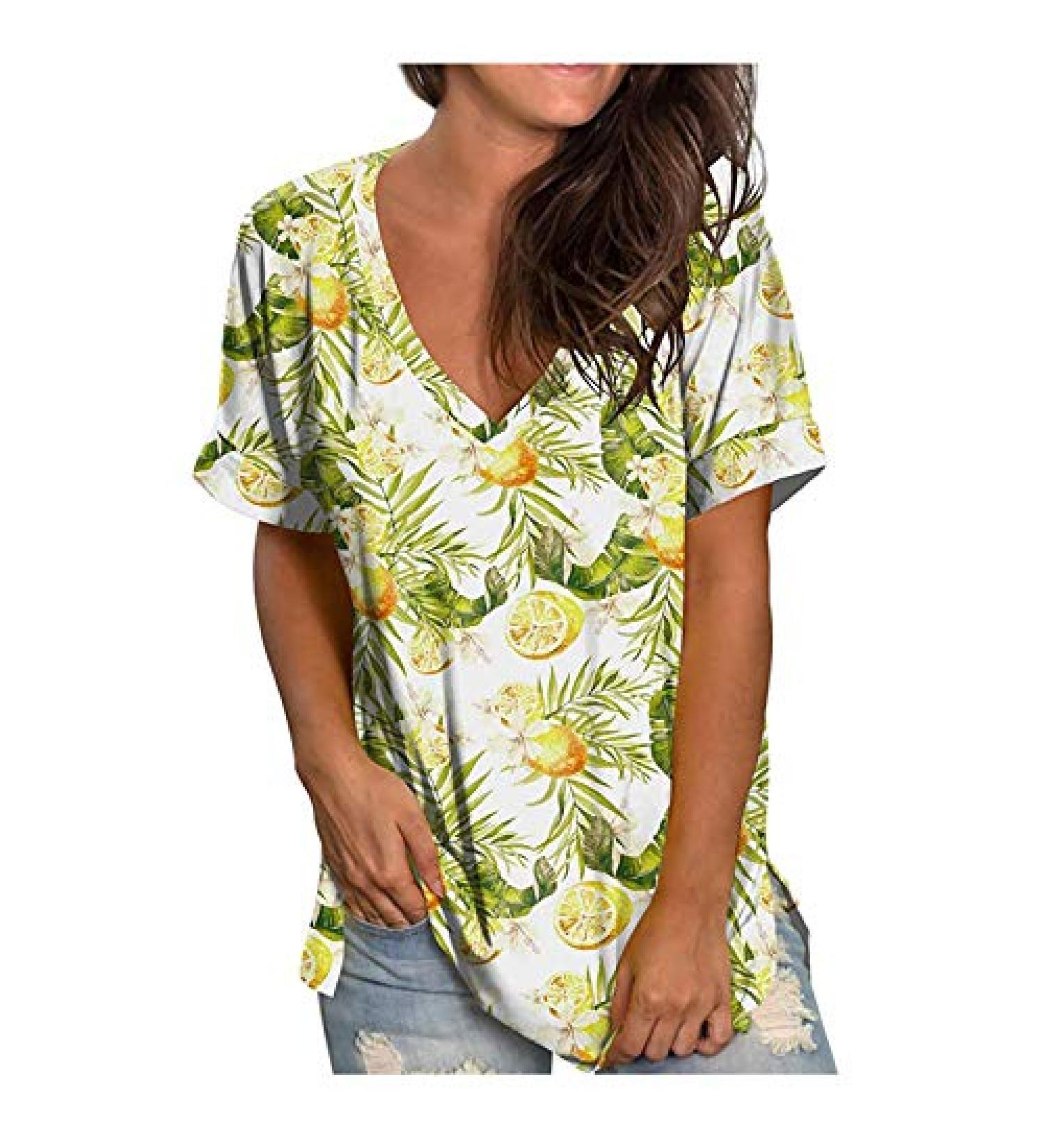 Women's V-Neck Short Sleeve T-Shirts - Casual & Elegant Blouses for Women - Multicolor - XX-Large - Buy Online on GoSupps.com