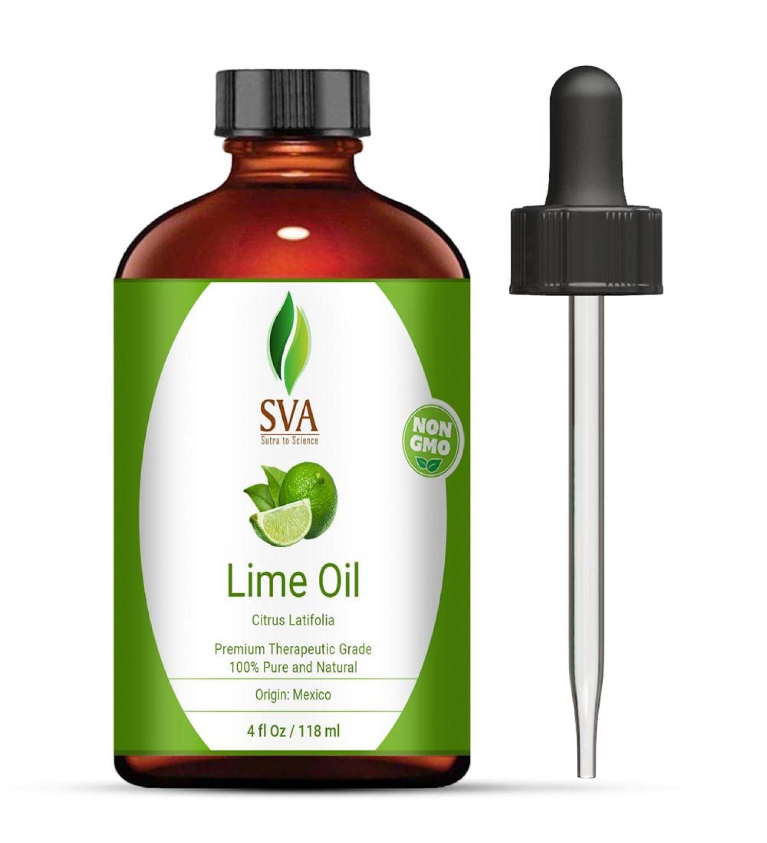 SVA Organics Lime Oil (4 Oz) - 100% Pure Natural Therapeutic Grade for Skin, Hair, Massage & Aromatherapy - Buy Online on GoSupps.com