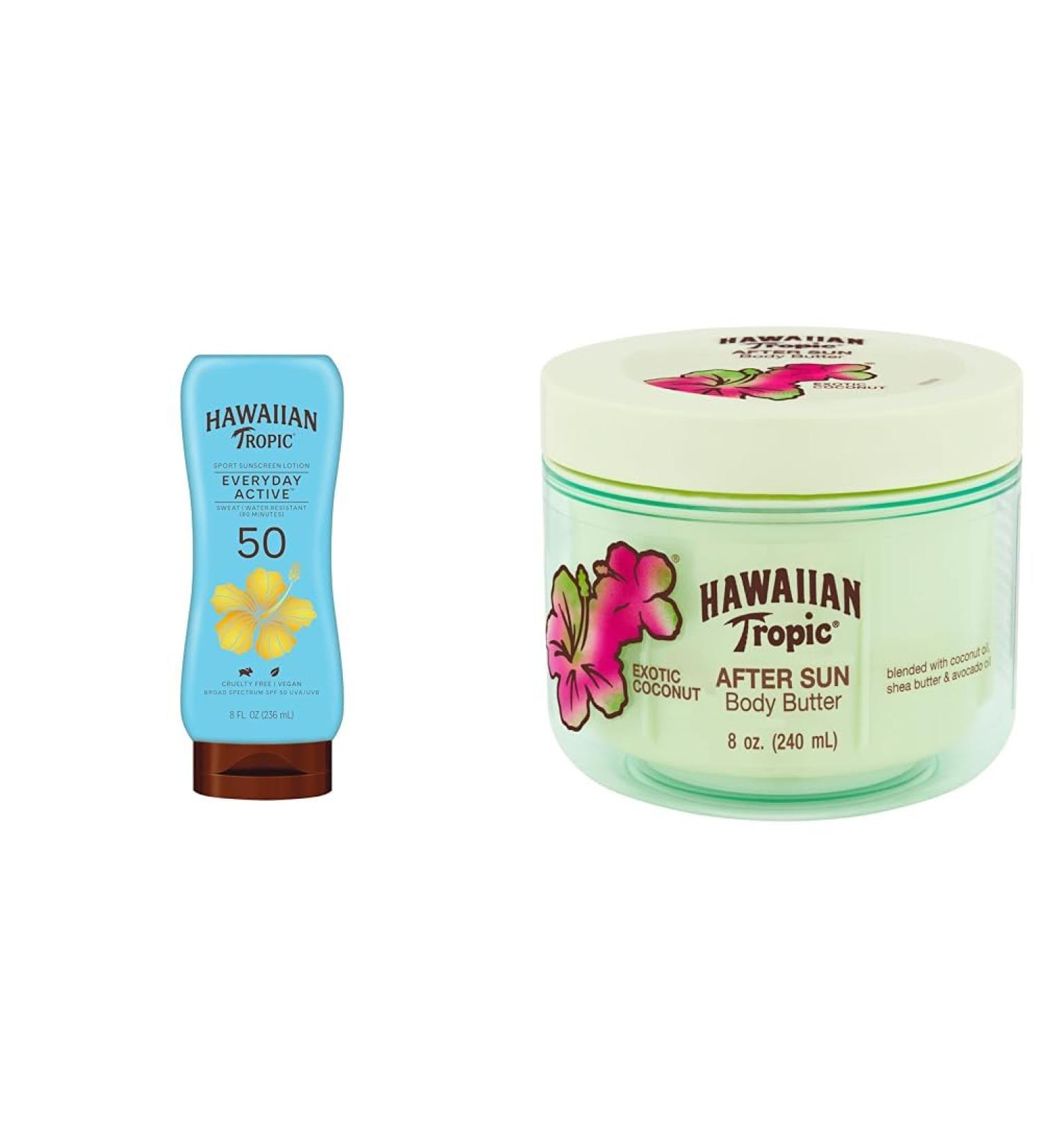 Hawaiian Tropic Everyday Active Lotion Sunscreen SPF 50 8oz & After Sun Body Butter with Coconut Oil 8oz | After Sun Lotion Moisturizing Body Lotion After Sun Moisturizer - Buy Online on GoSupps.com