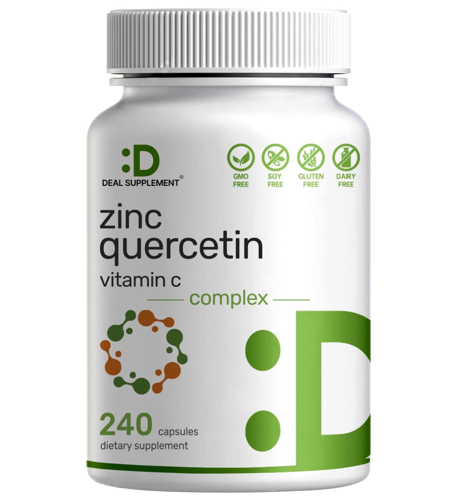 Zinc Quercetin 500mg with Vitamin C | Ultimate Immune Support Supplement | 240 Capsules | 4-Month Supply - Buy Online on GoSupps.com