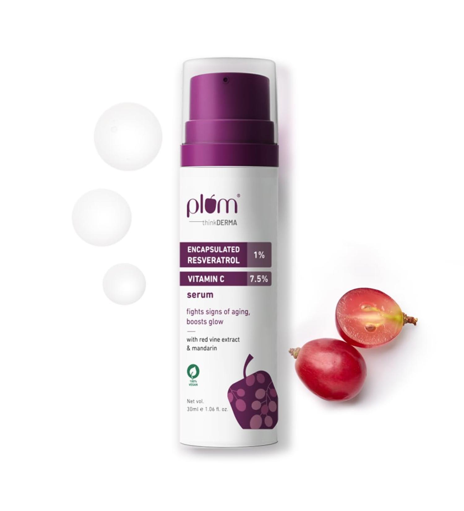 Plum 1% Resveratrol & 7.5% Vitamin C Face Serum | Anti-Aging Collagen Booster | Lightweight & Vegan | 50G - Buy Online on GoSupps.com