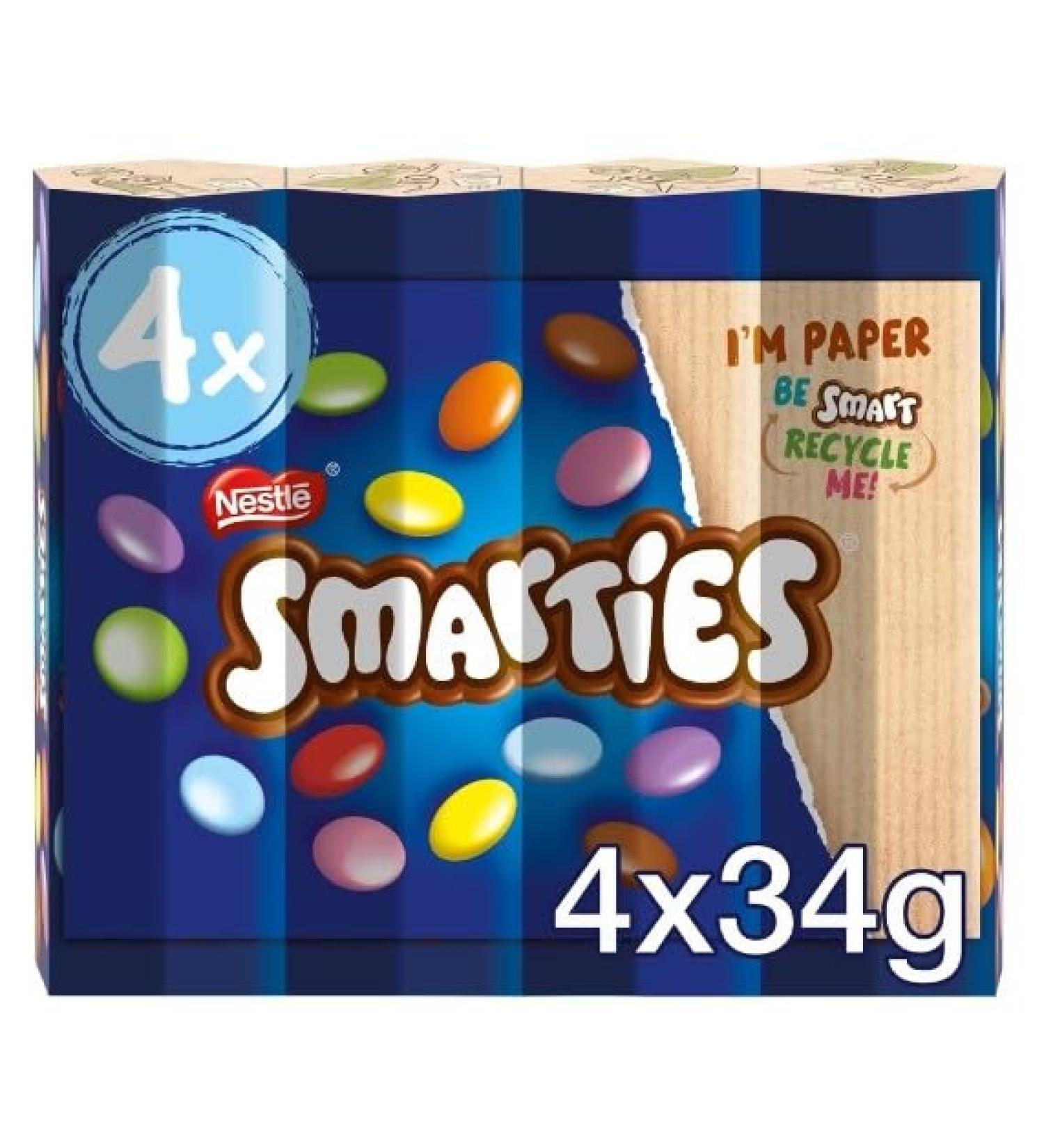 3 x Smarties Milk Chocolate Tube Multipack 38g 4 Pack Delicious Tasty And Twisty Treat Gift Hamper For Birthday Christmas Sold By Kidzbuzz - Buy Online on GoSupps.com
