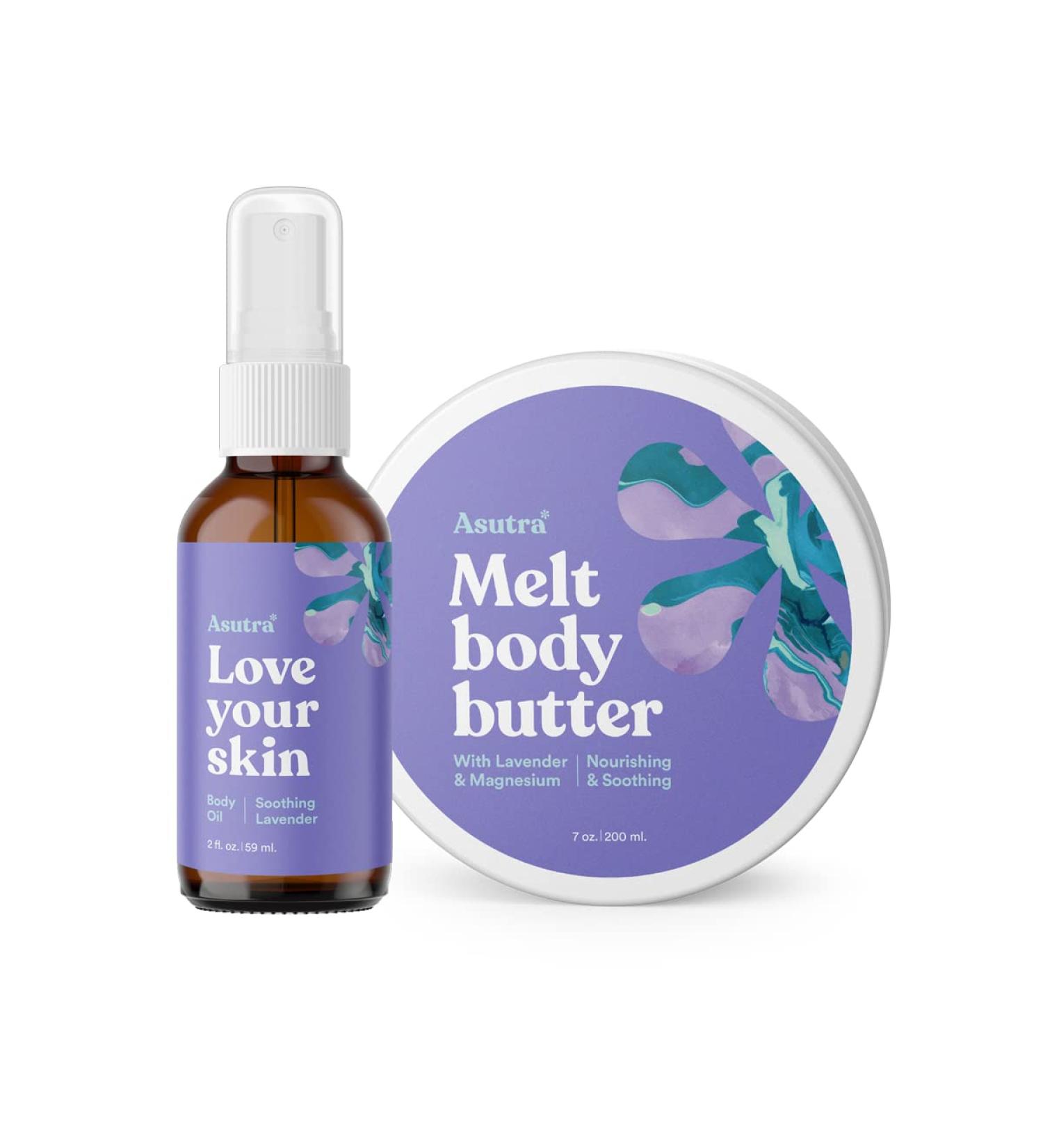 Asutra Lavender Gift Set: Relief Body Butter & Lavender Body Oil - Soothing Aromatherapy for Hydrated Skin - Buy Online on GoSupps.com