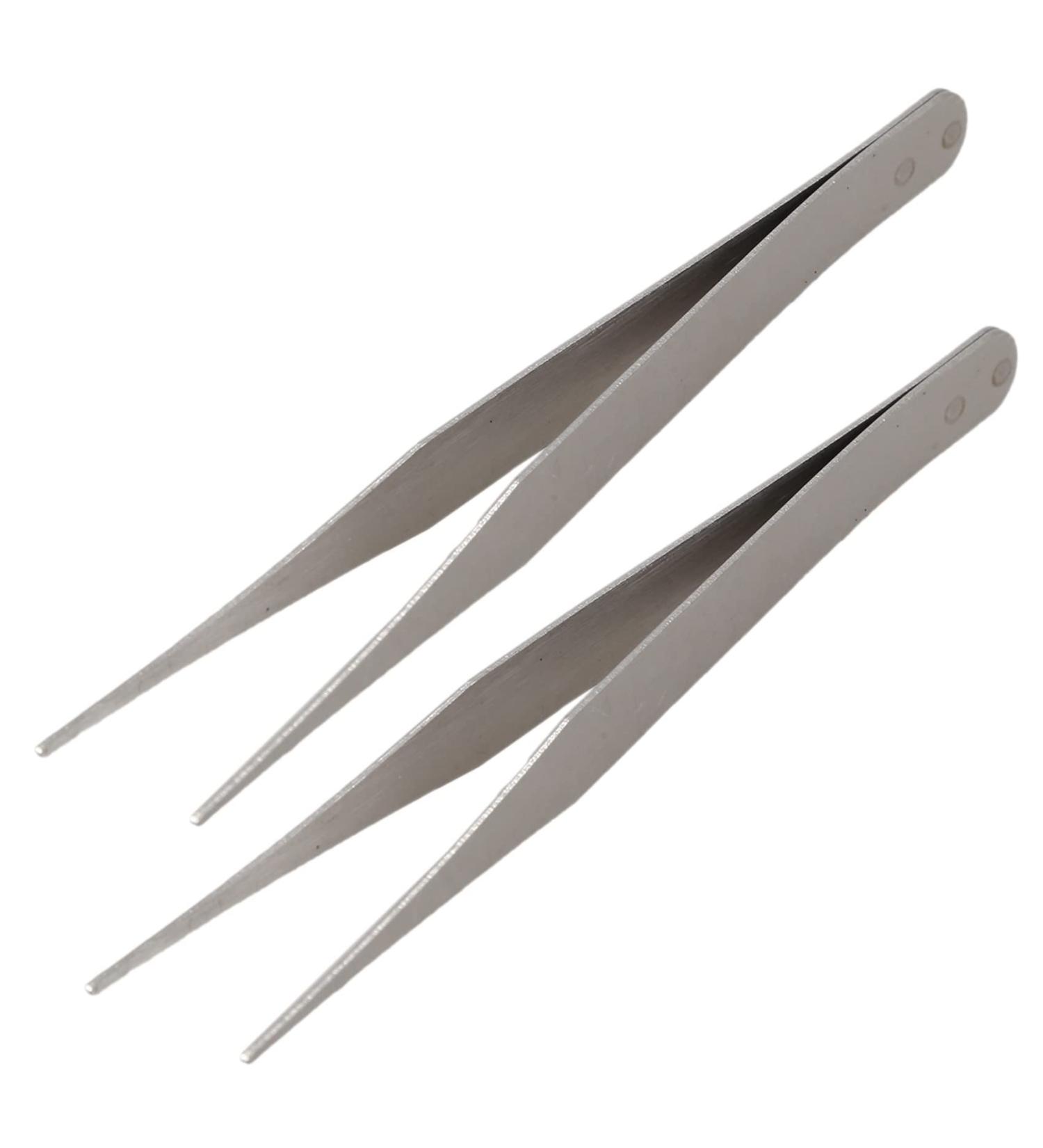 2X Stainless Steel Pointed Straight Tweezers - 4.5 Inch Precision Silver Tools for Beauty & Crafts - Buy Online on GoSupps.com
