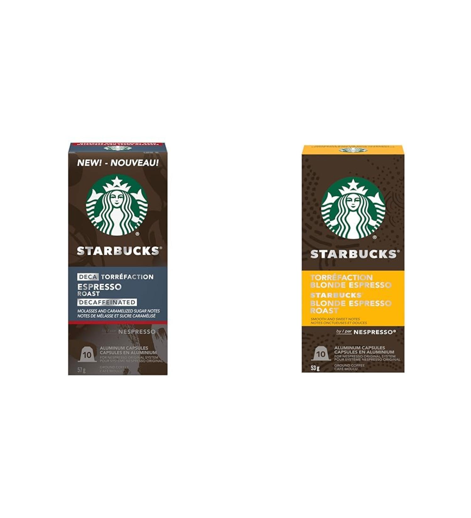 Starbucks by Nespresso Decaf Espresso Roast Nespresso Coffee Capsules Original Line Compatible & by Nespresso Blonde Espresso Roast Nespresso Coffee Capsules Original Line Compatible Decaf Espresso + Blonde Espresso 10 count (Pack of 5) - Buy Online on GoSupps.com