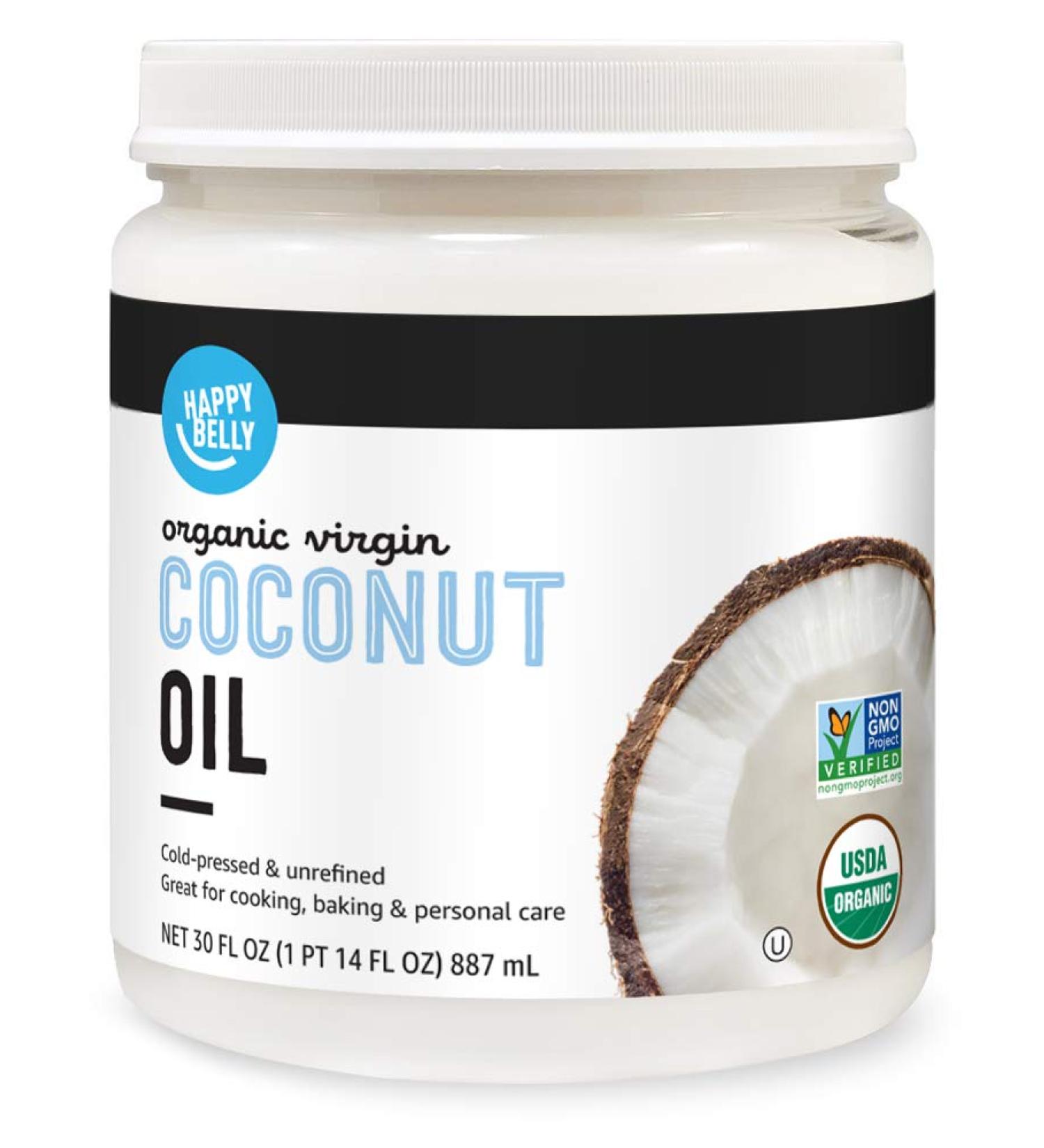 Happy Belly Organic Virgin Coconut Oil 30 fl oz - Amazon Brand - Buy Online on GoSupps.com