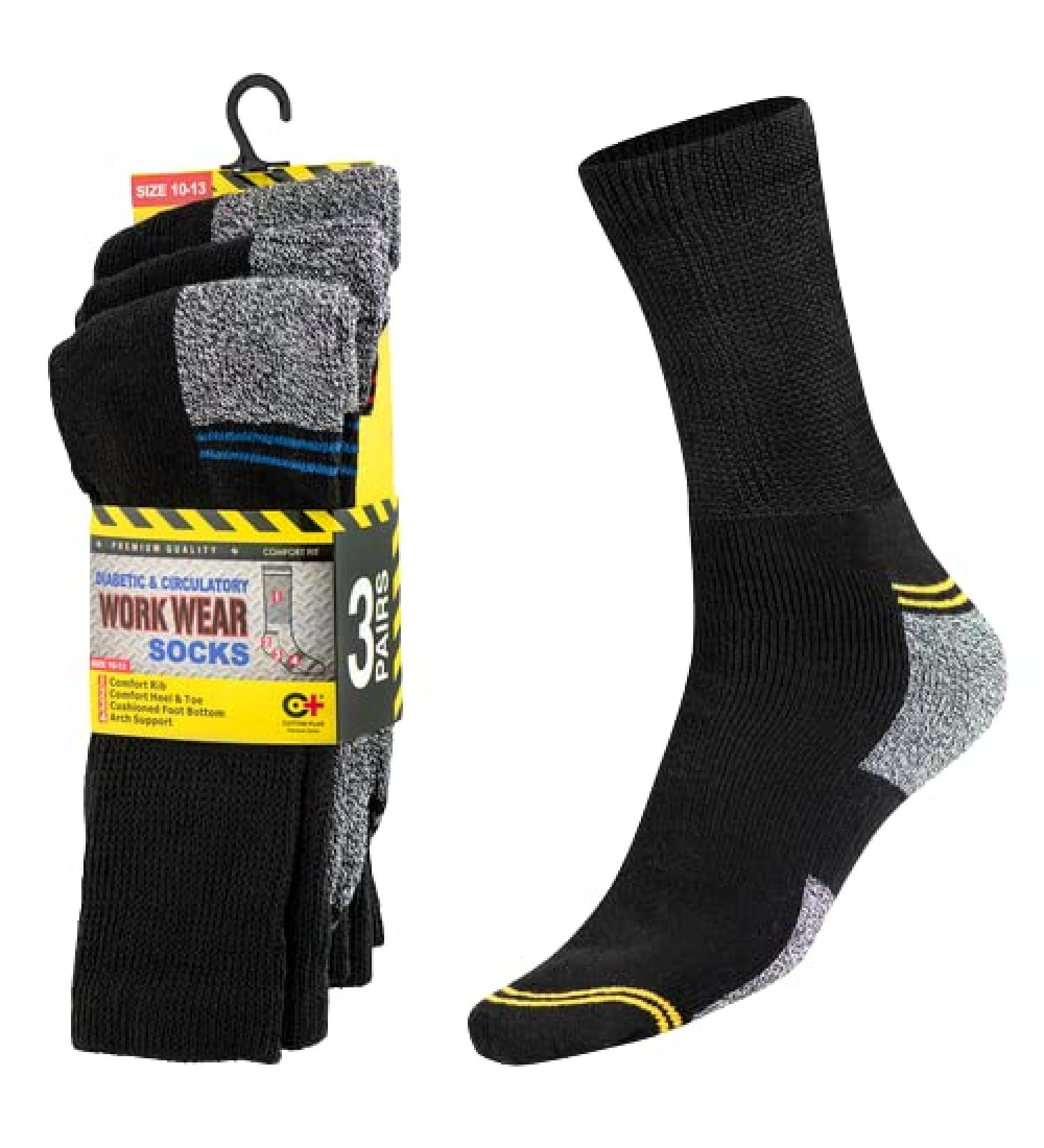 3-12 Pairs Men's Cotton Diabetic Health Crew Circulatory Boot Socks Men's Size 10-13 3 Multi