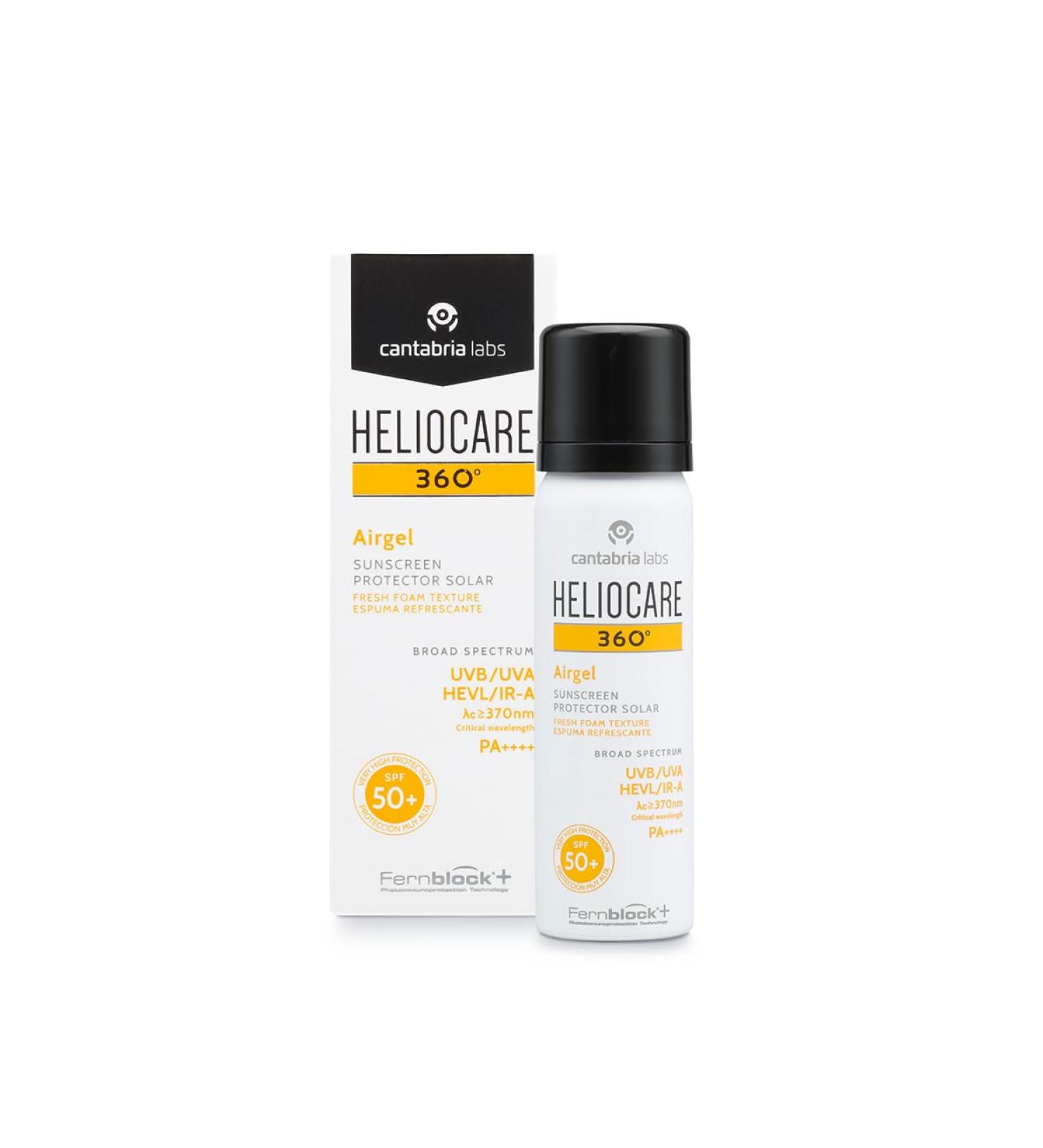Heliocare 360 Airgel SPF50+ 60ml | Mousse Sunscreen for Face & Neck | UVA UVB Visible Light Infrared-A Anti-Ageing Sun Protection | Suits All Skin Types | Matte Finish | Supercharged with Antioxidants - Buy Online on GoSupps.com