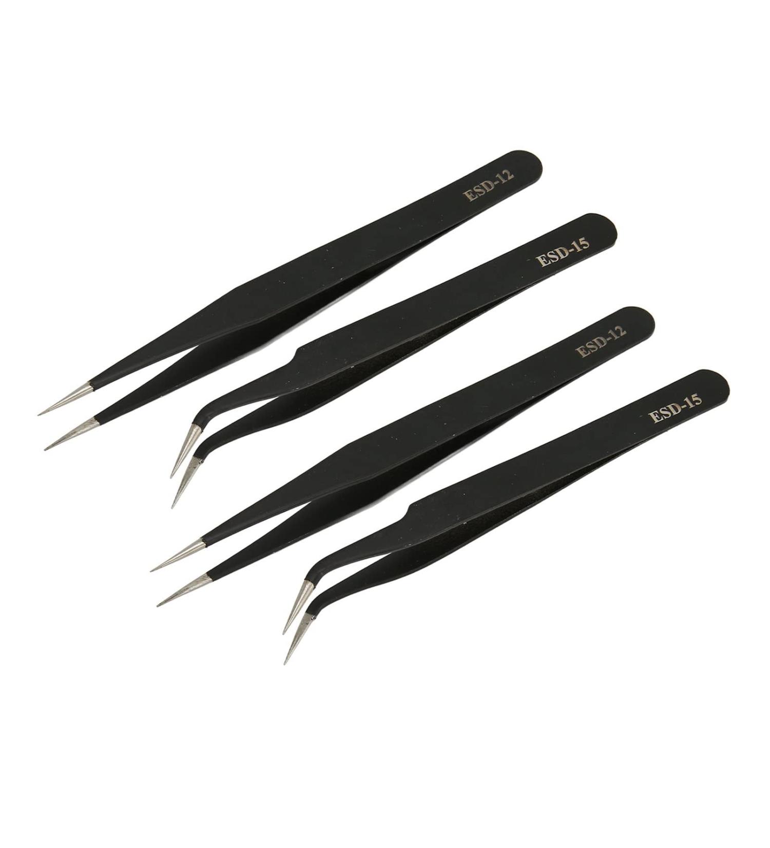 4pcs Anti-Static Stainless Steel Tweezers Set - Essential Beauty Tools for Eyebrows | International Shipping Available - Buy Online on GoSupps.com