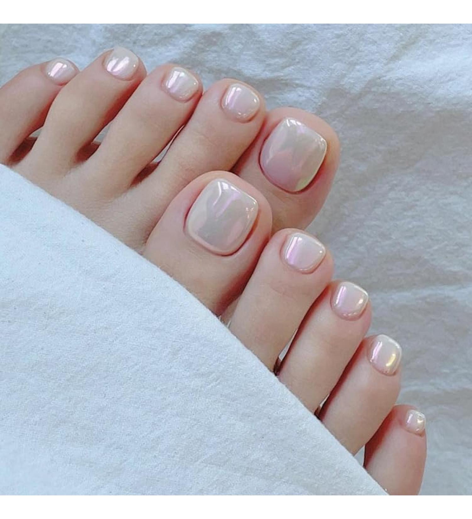 SINLOV Square Fake Toenails Nude Pink Print on False Toe Nails Short Full Cover False Artificial Toenails Nails for Women and Girls - Buy Online on GoSupps.com