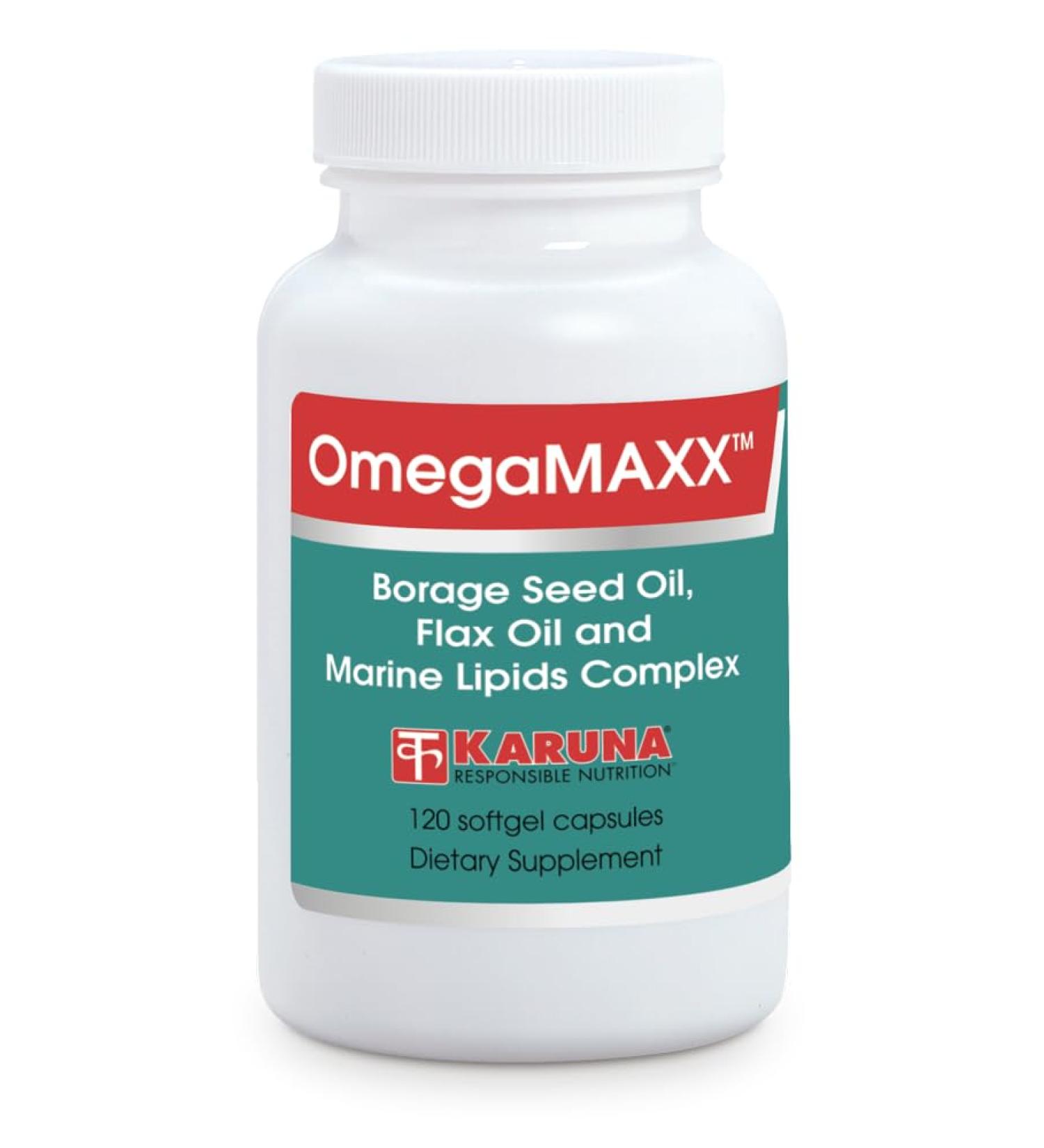 Karuna OmegaMAXX Omega-3,6,9 Softgel Capsules with Evening Primrose, Borage, Organic Flaxseed, 120 Count