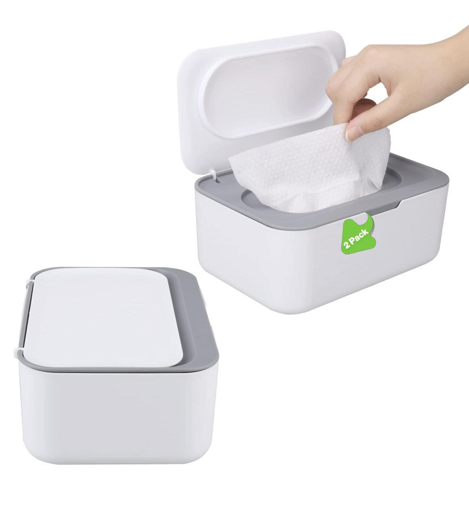 Juprodis 2 Pack Wipes Dispenser - Baby & Adult Holder - Flushable Container - Easy Open/Close - Non-Slip Travel Case - Grey - Buy Online on GoSupps.com