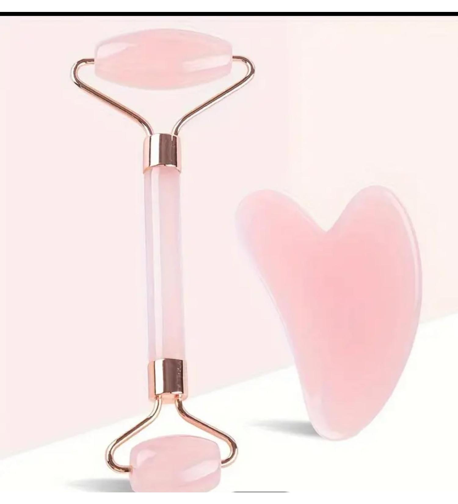Rose Quartz Facial Roller & Gua Sha Set - Enhance Your Beauty Routine | International Shipping - Buy Online on GoSupps.com