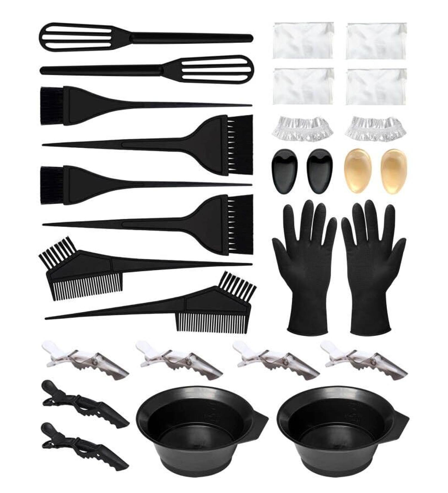 Guokoo 28 Pcs Hair Dye Kit - DIY Salon Hair Coloring Bleaching Tools Set - Includes Disposable Shawl Shower Cap Hairpins Brush Comb Hair Tinting Bowl Dye Brush Ear Cover and Gloves 26 - Buy Online on GoSupps.com