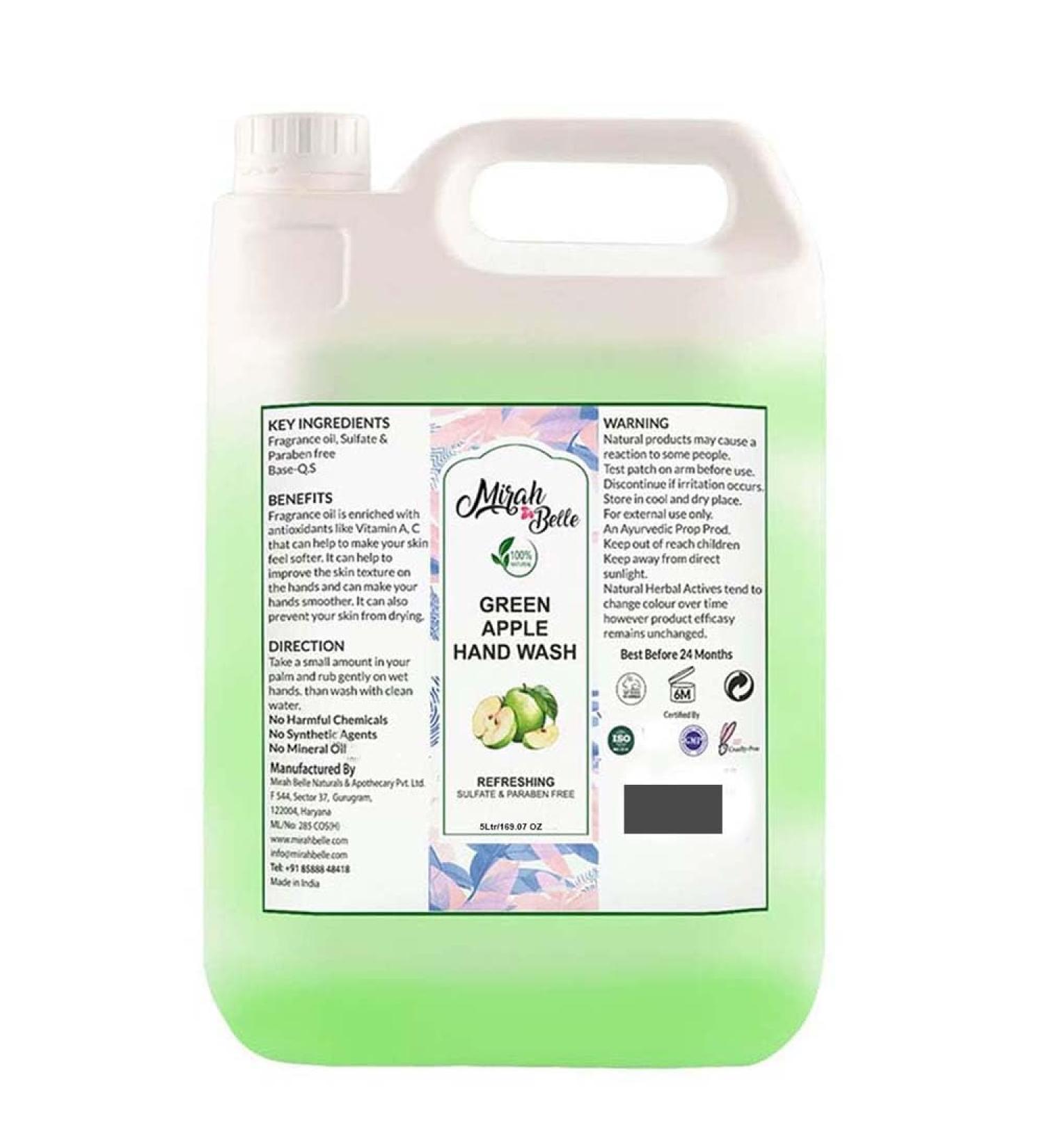 Mirah Belle - Organic Green Apple Hand Wash Can (5 LTR) - Vegan Natural Cruelty Free - Best for Men and Women - Sulfate and Paraben Free - 5000 ml
