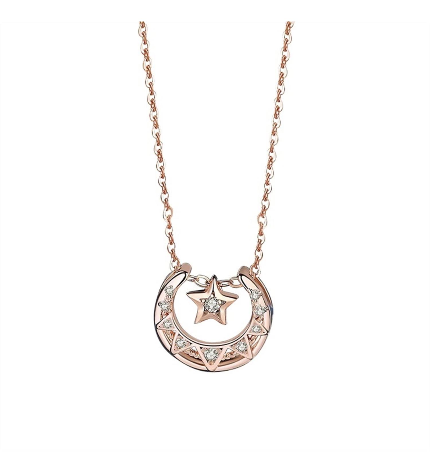 Necklace Star and Moon Hollow Design Necklace Silver Pendant Necklace Temperament Light Luxury Clavicle Chain The for Women Ladies Necklace - Buy Online on GoSupps.com