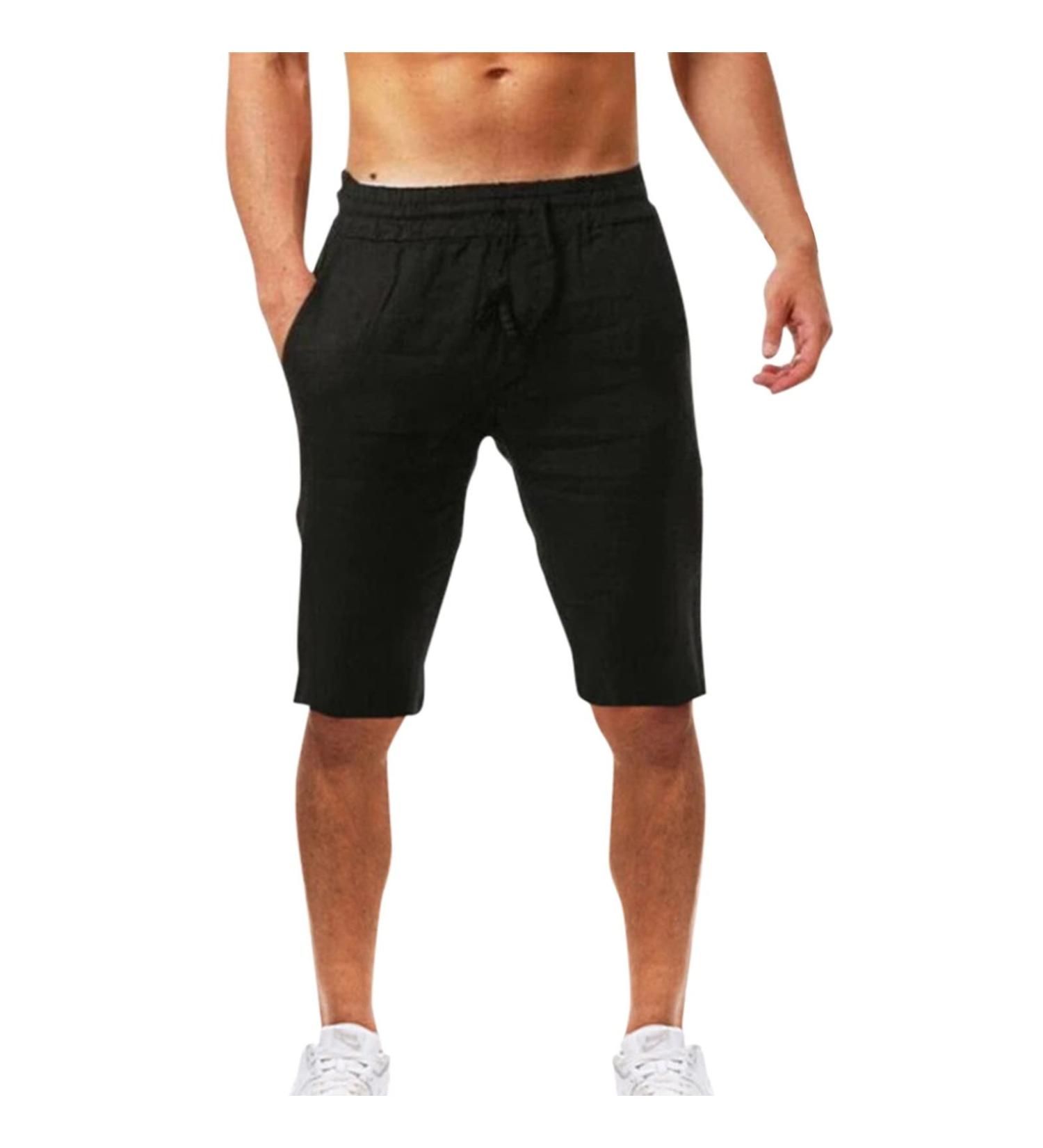 Men's Linen Cargo Pants - Multi-Pocket Summer Overalls for Hiking & Leisure - A5 Black - Buy Online on GoSupps.com