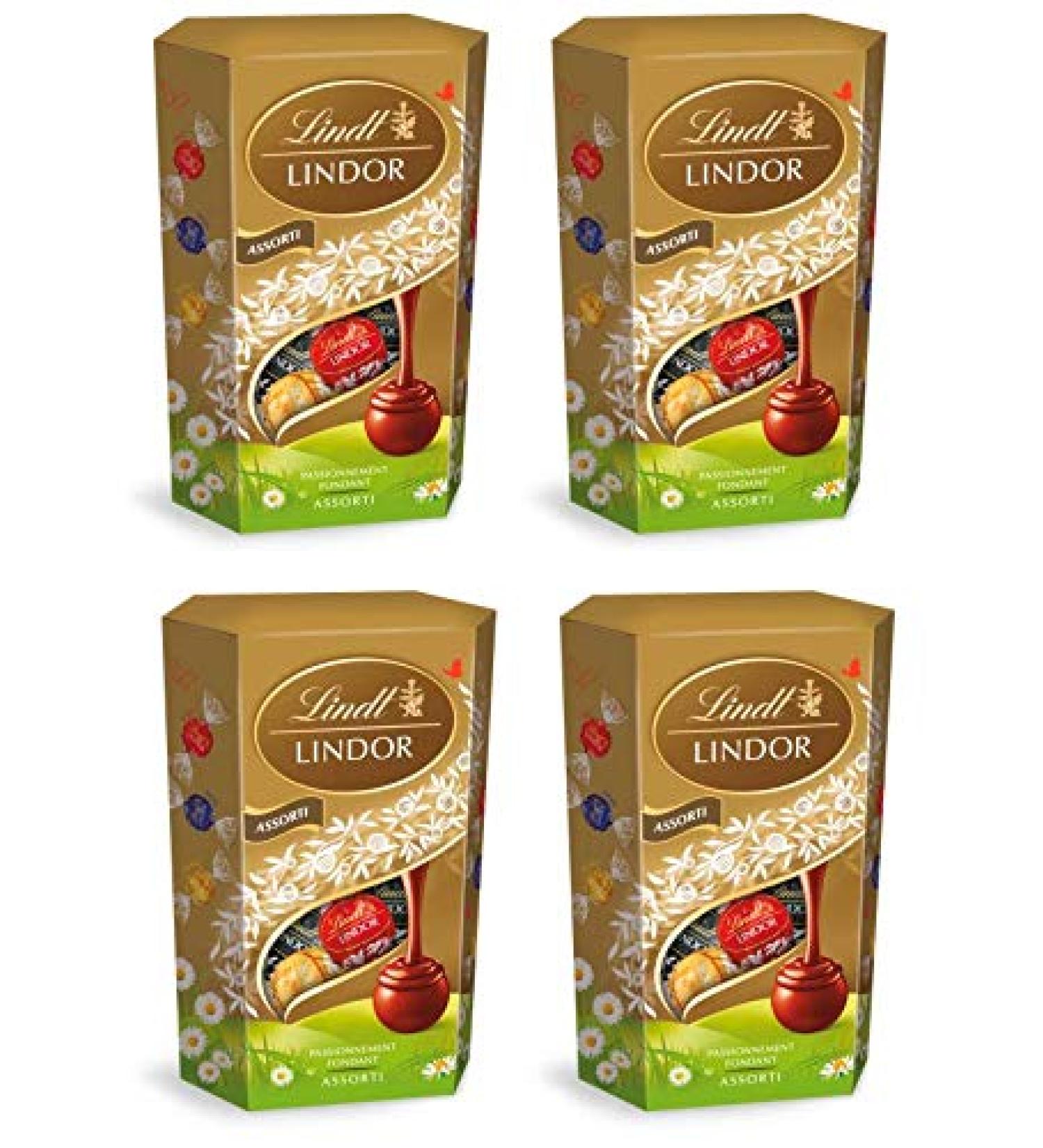 Lindt - Lindor Assorti Cornet - Assorted milk chocolate white and black - Heart fondant - 200g - Set of 4 - Buy Online on GoSupps.com